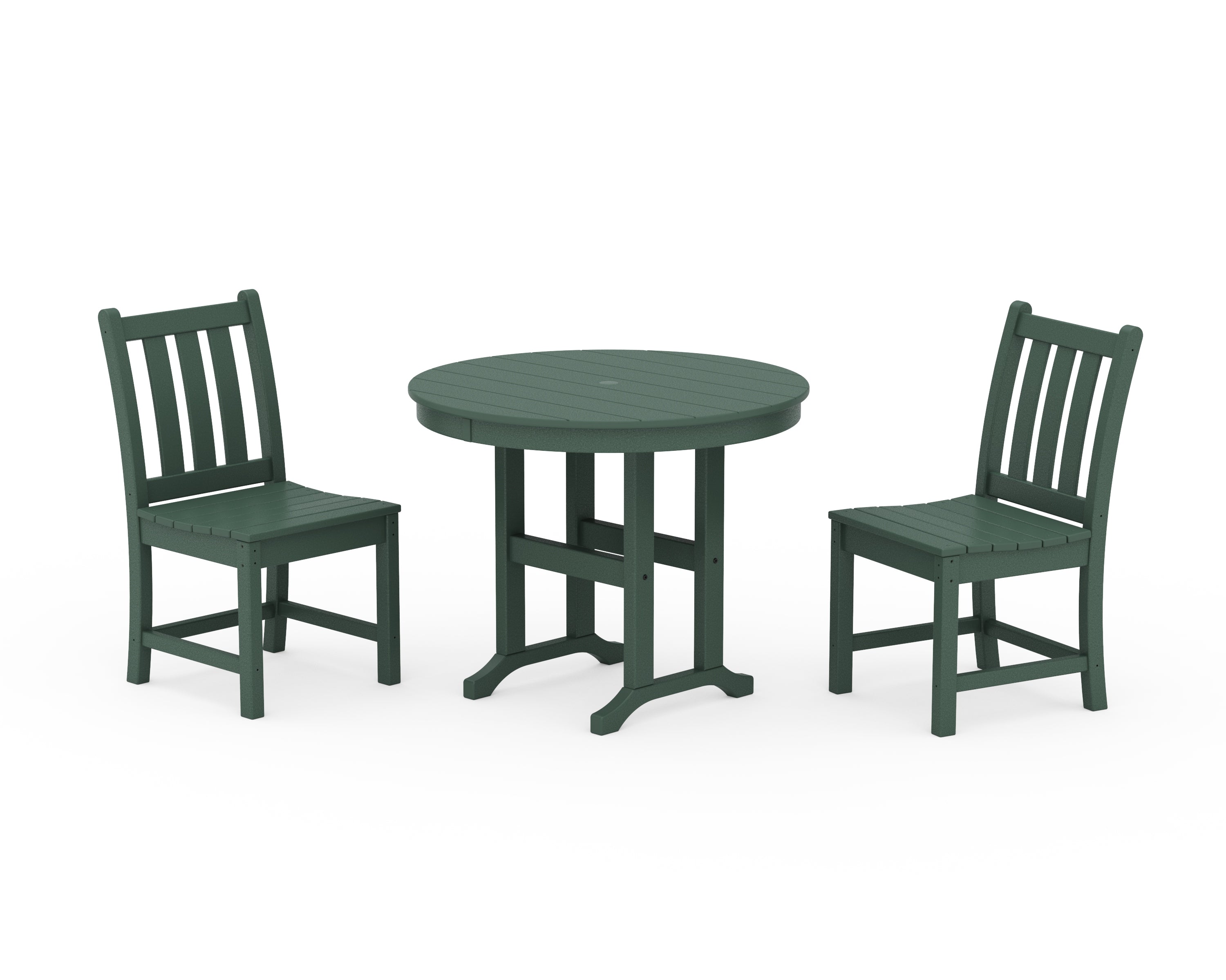 POLYWOOD Traditional Garden Side Chair 3-Piece Round Dining Set in Green