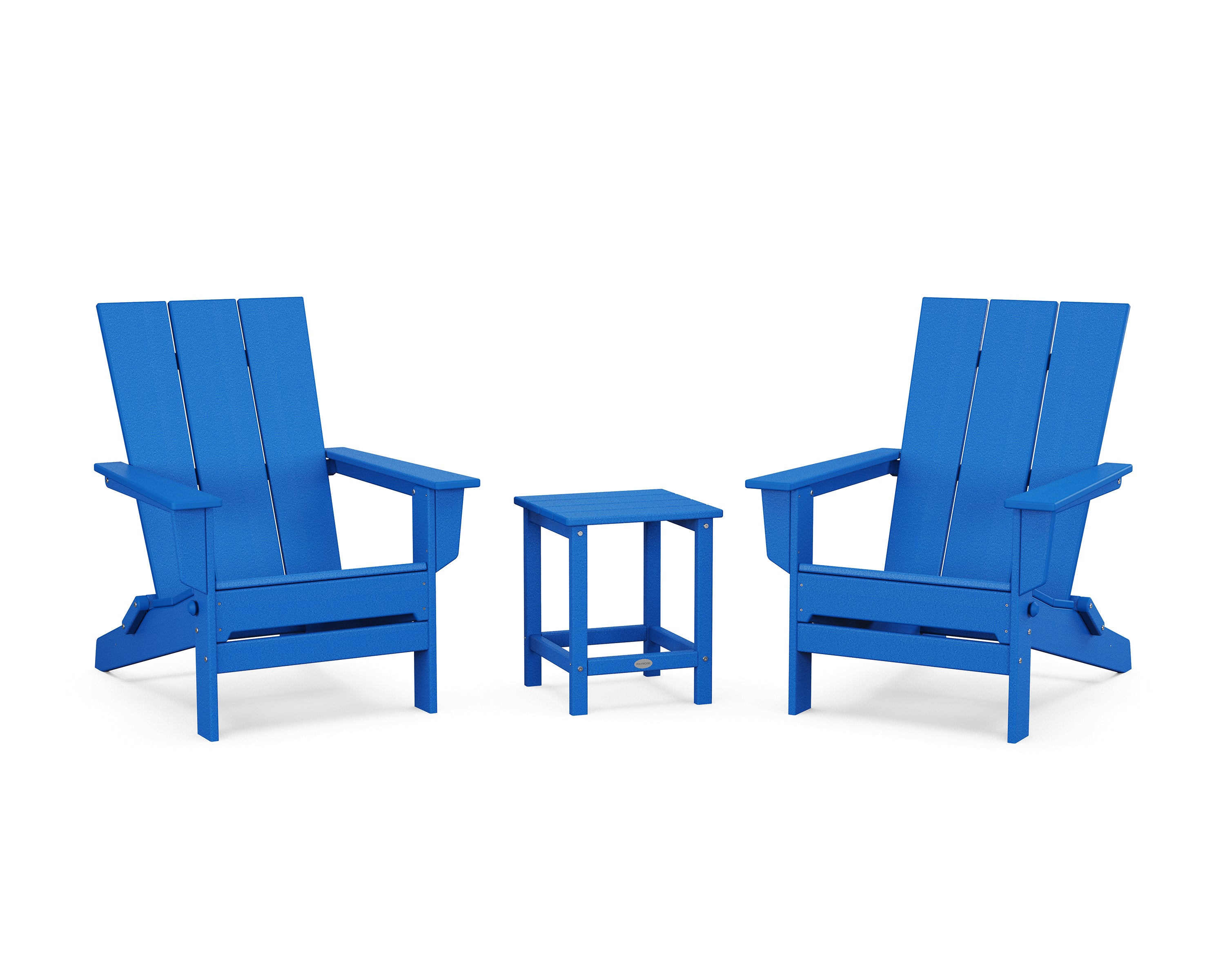 POLYWOOD® 3-Piece Modern Studio Folding Adirondack Set in Pacific Blue