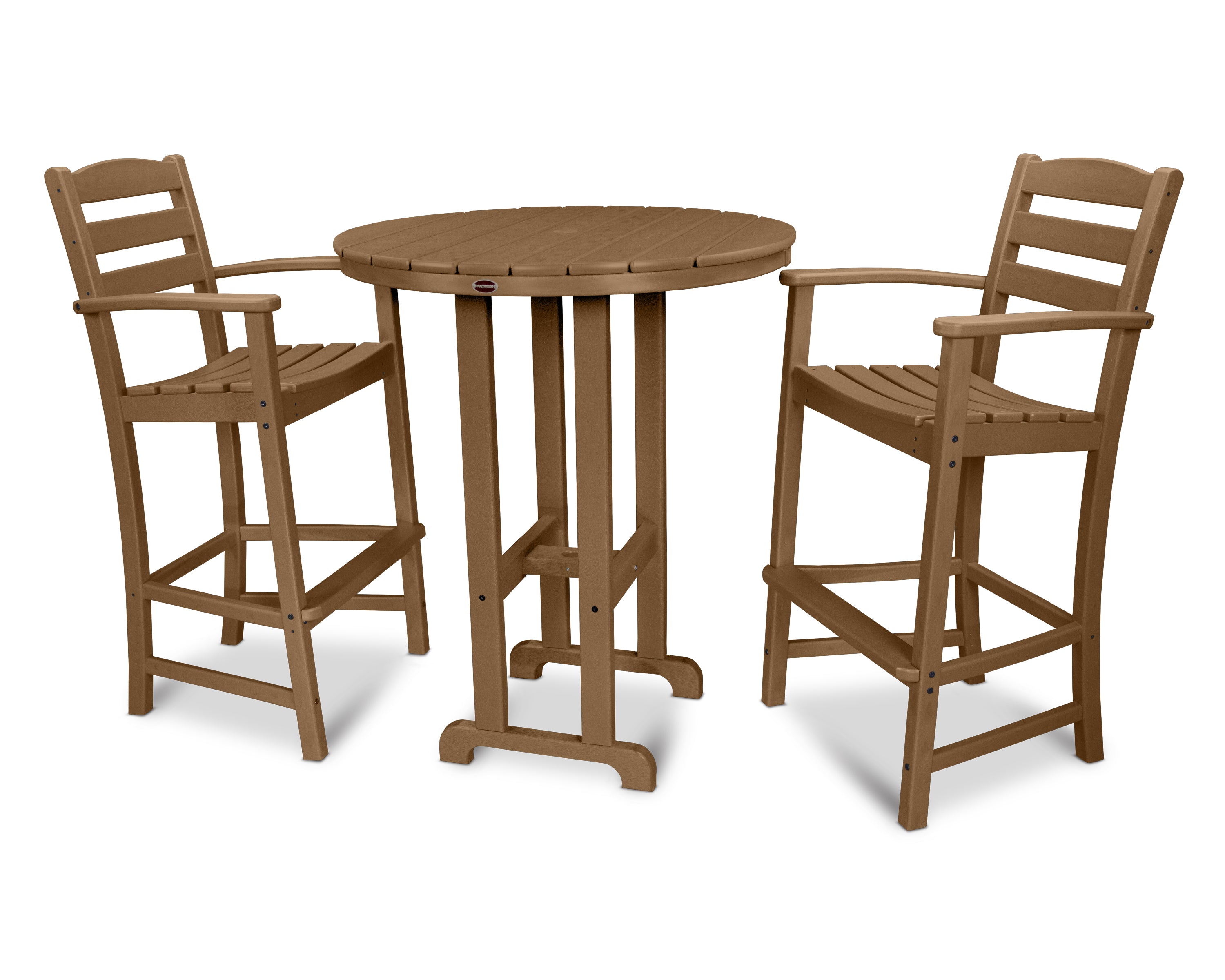 POLYWOOD® La Casa Café 3-Piece Round Farmhouse Bar Set in Teak