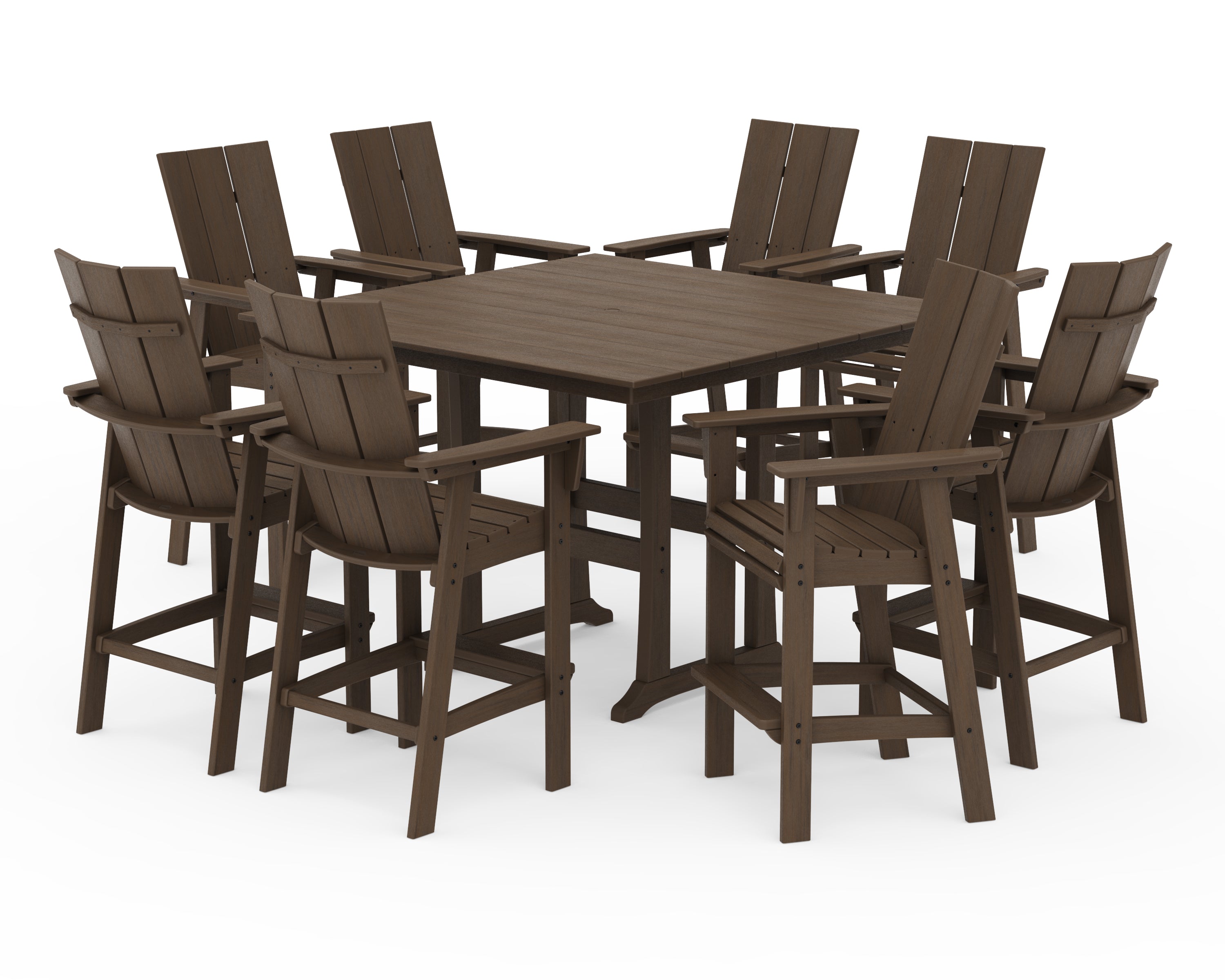 POLYWOOD Modern Curveback Adirondack 9-Piece Farmhouse Trestle Bar Set in Kona