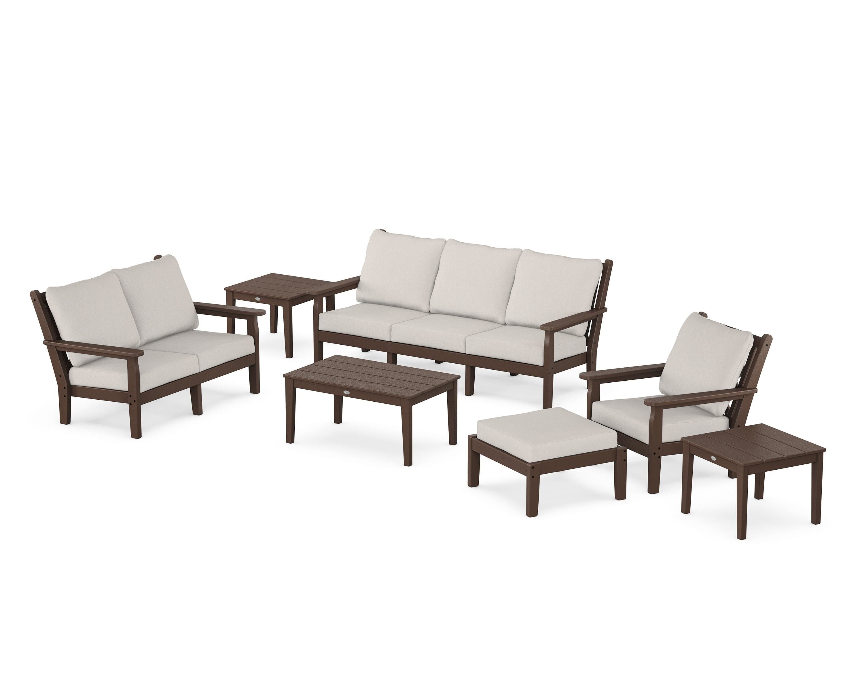 POLYWOOD Chippendale 7-Piece Deep Seating Set in Mahogany / Cast Ash
