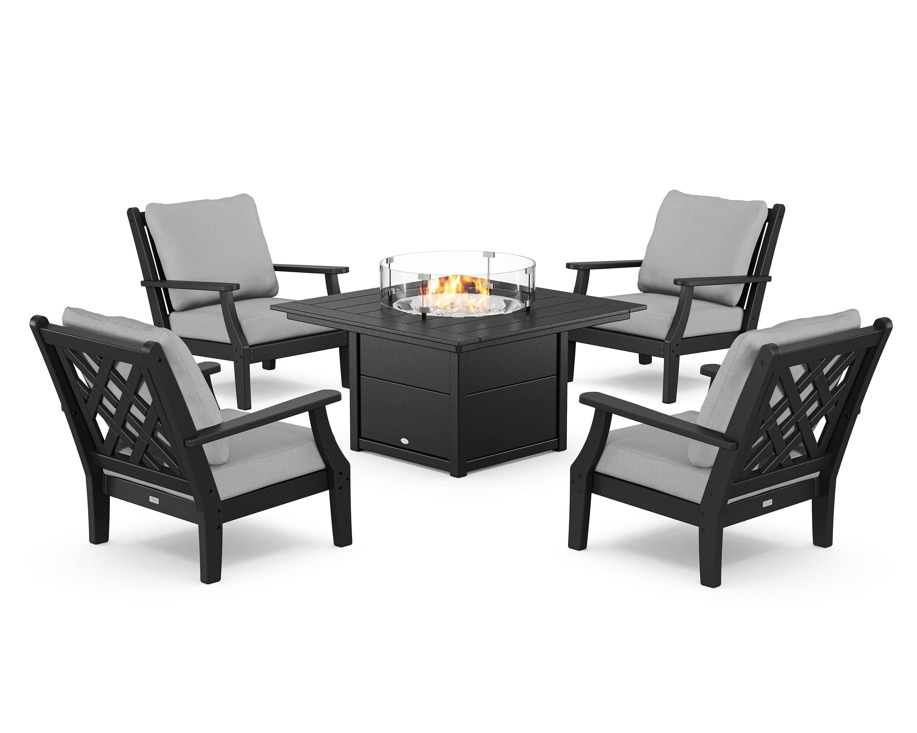 Country Living Wovendale 5-Piece Deep Seating Set with Fire Pit Table in Black / Granite