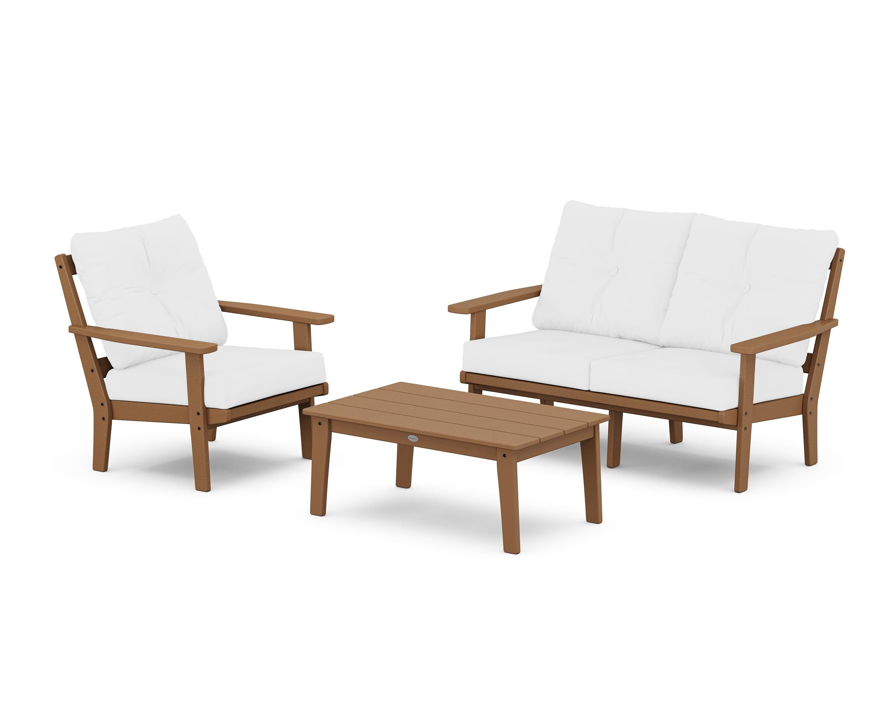 POLYWOOD Oxford 3-Piece Deep Seating Set with Loveseat in Teak / Natural
