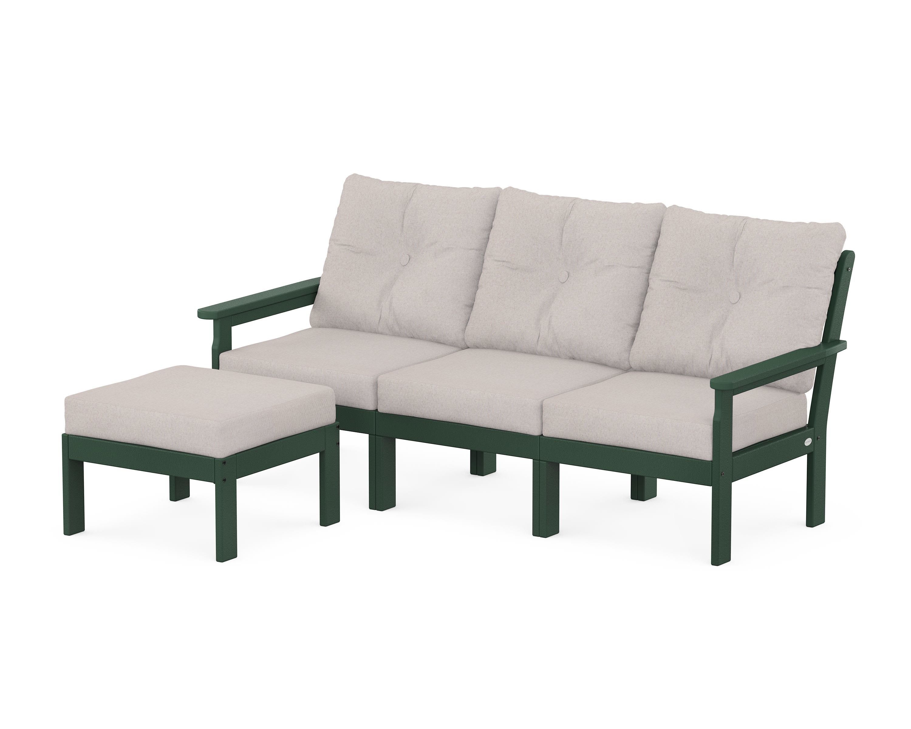 POLYWOOD Vineyard 4-Piece Sectional with Ottoman in Green / Dune Burlap