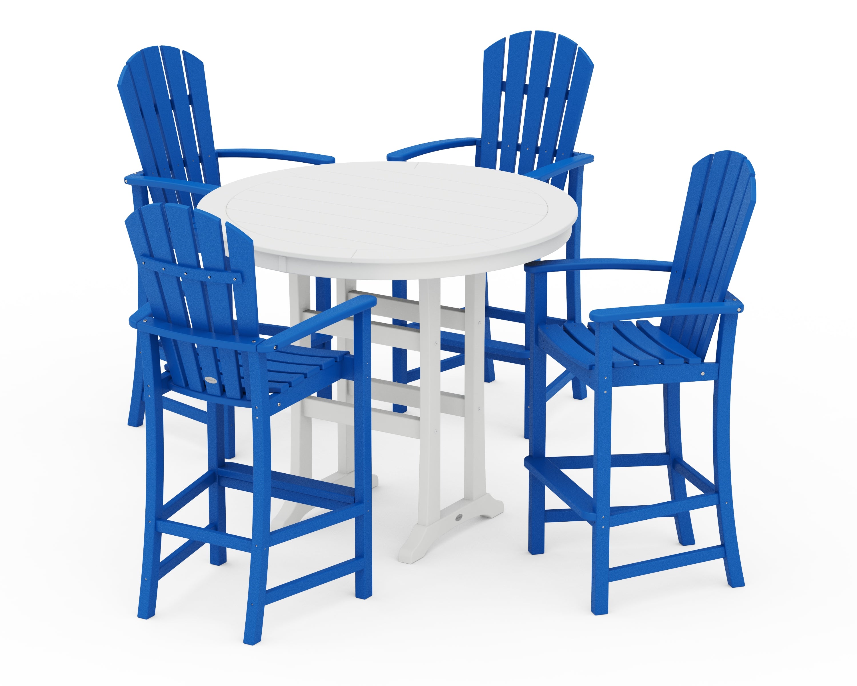 POLYWOOD Palm Coast 5-Piece Round Bar Set in Pacific Blue / White