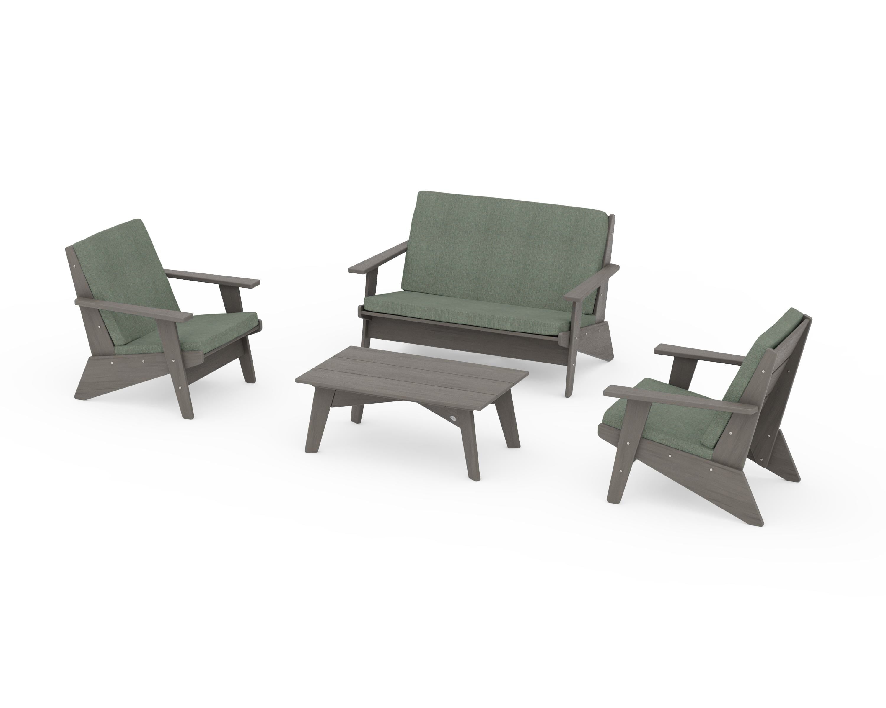 POLYWOOD Riviera Modern Lounge 4-Piece Set in Driftwood / Cast Sage