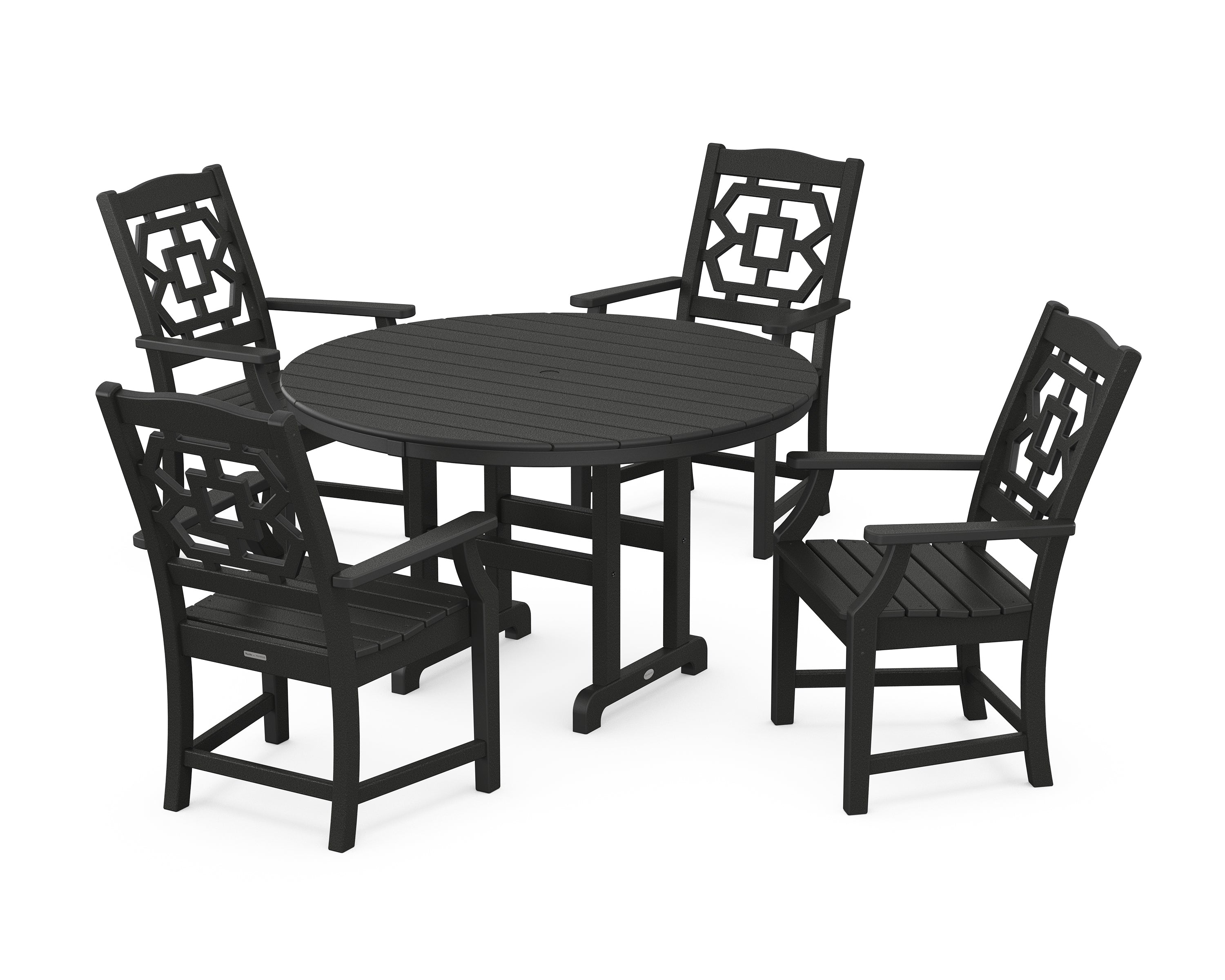 Martha Stewart by POLYWOOD® Chinoiserie 5-Piece Round Farmhouse Dining Set in Black