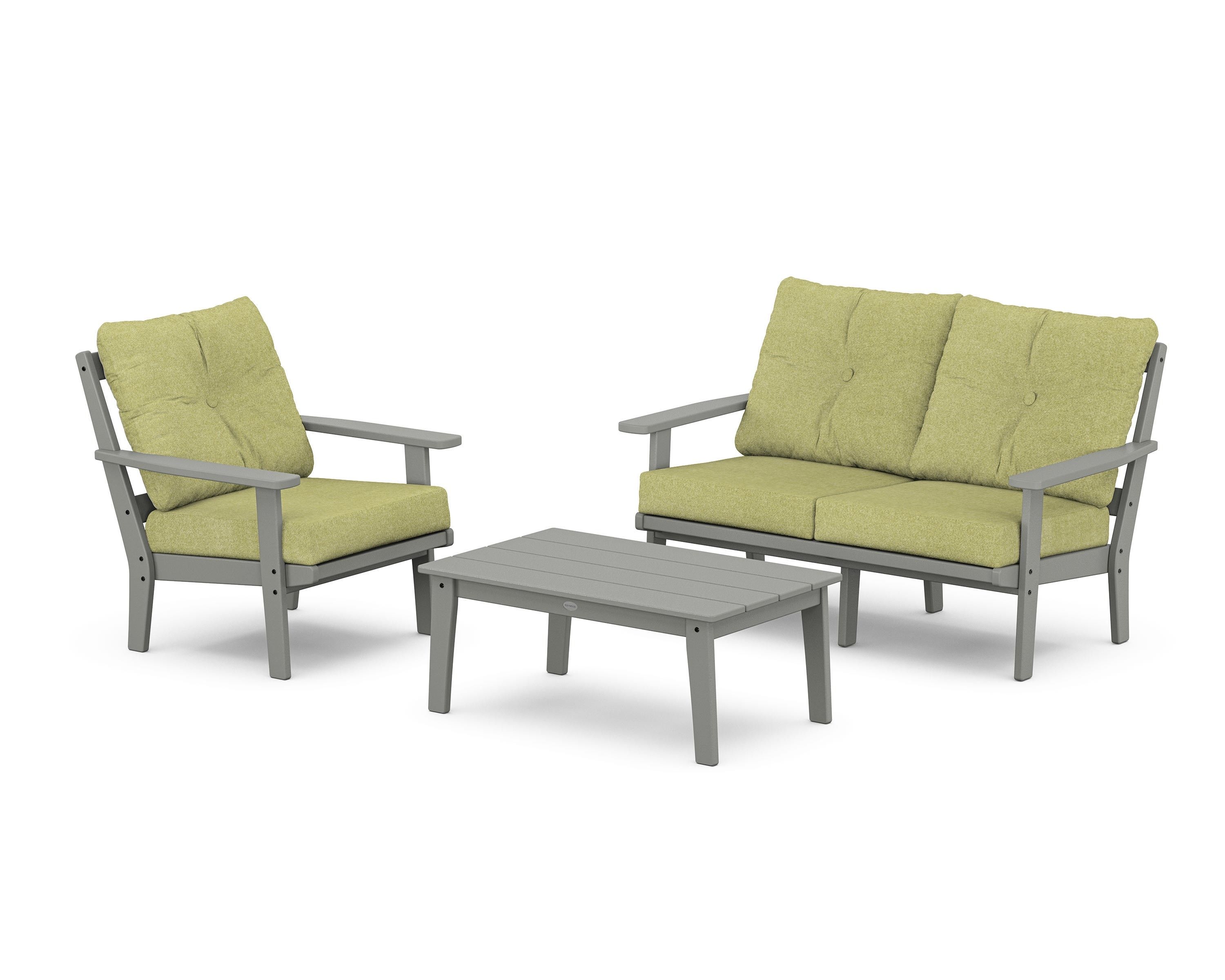 POLYWOOD Prairie 3-Piece Deep Seating Set with Loveseat in Slate Grey / Chartreuse Boucle