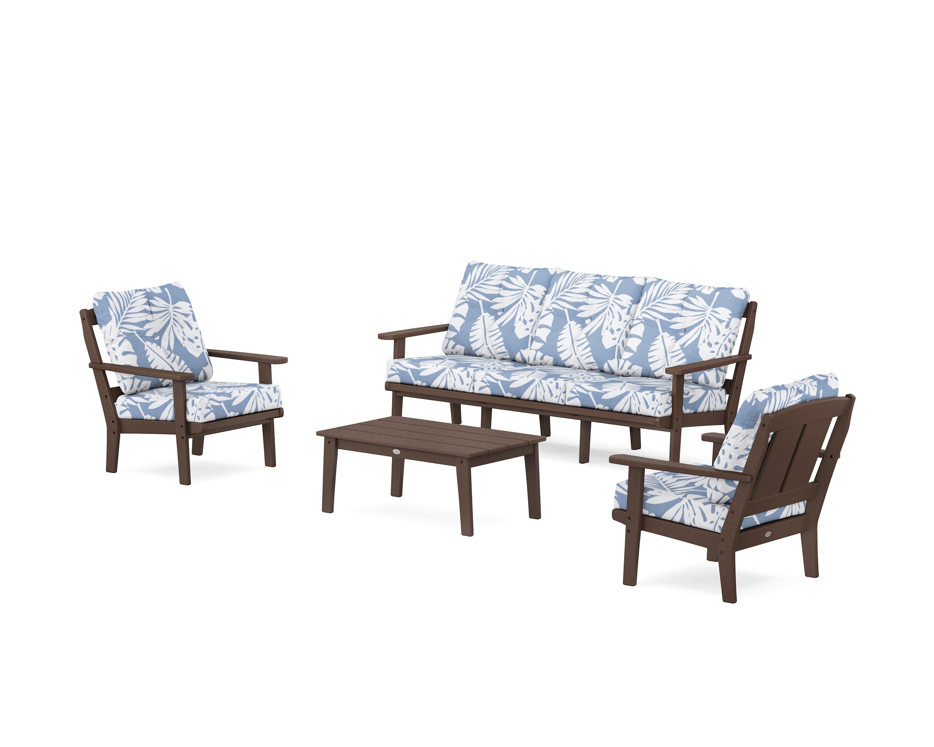 POLYWOOD Mission 4-Piece Deep Seating Set with Sofa in Mahogany / Leaf Sky Blue