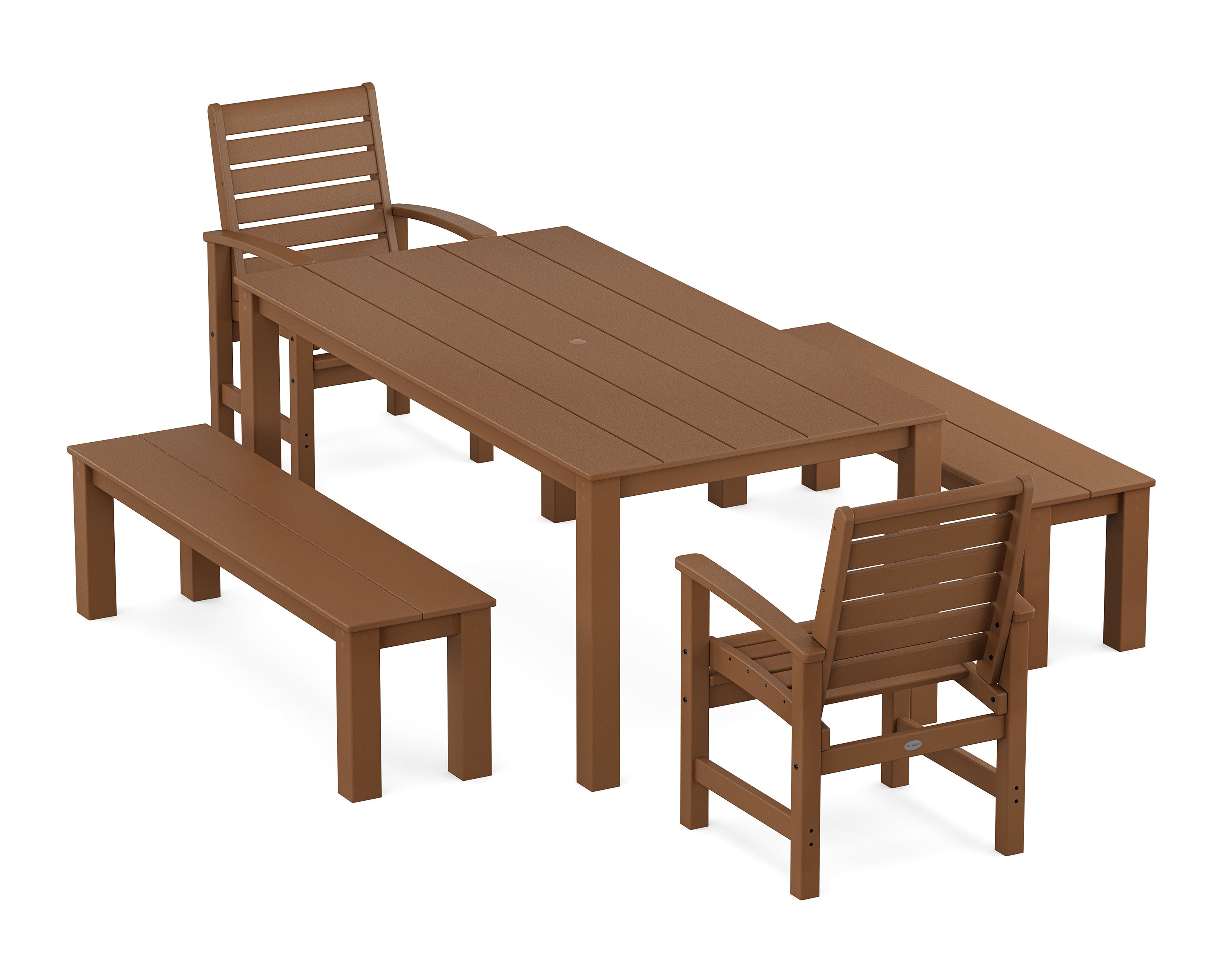 POLYWOOD® Signature 5-Piece Parsons Dining Set with Benches in Teak