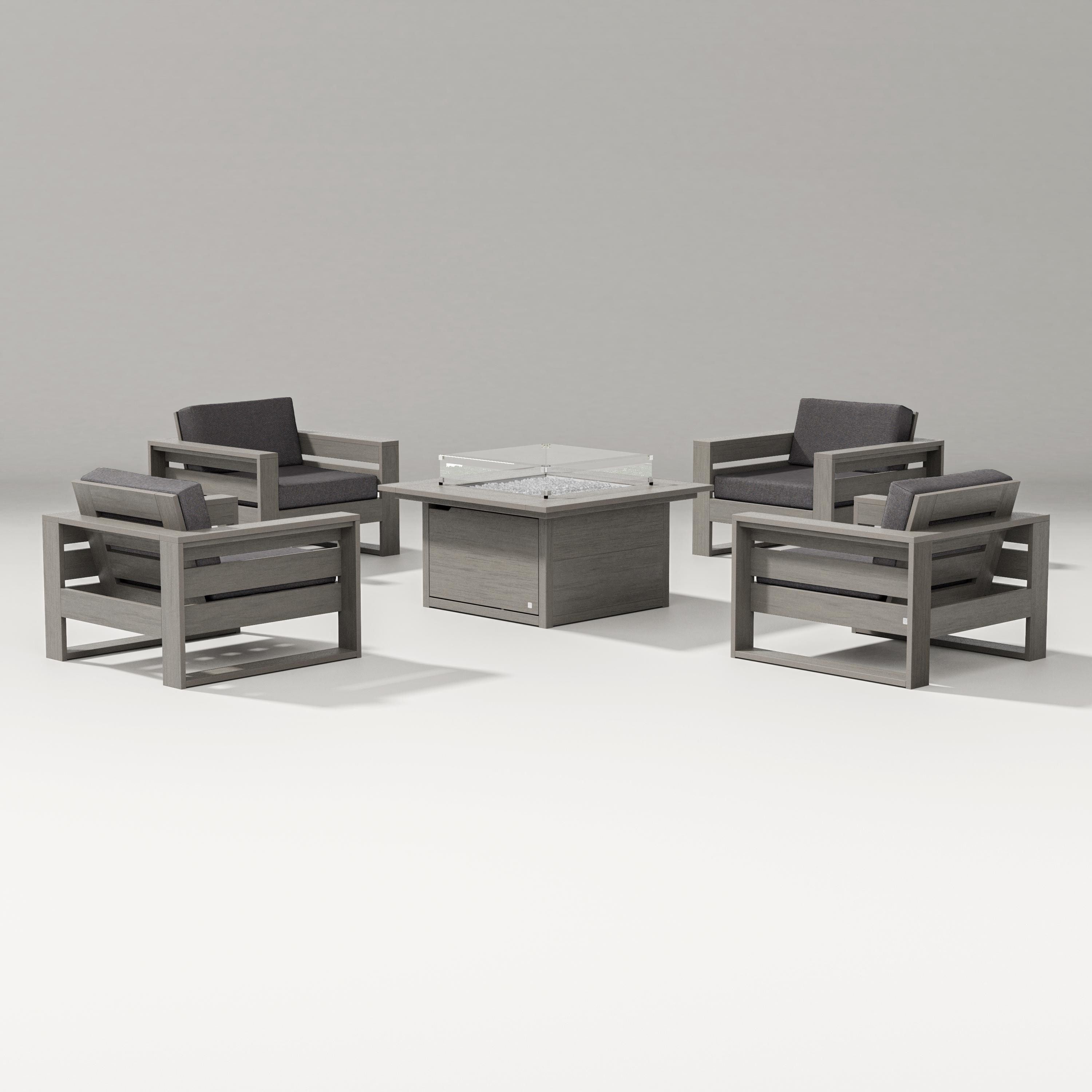 PW Designer Series Latitude 5-Piece Lounge Fire Table Set in Driftwood / Ash Charcoal