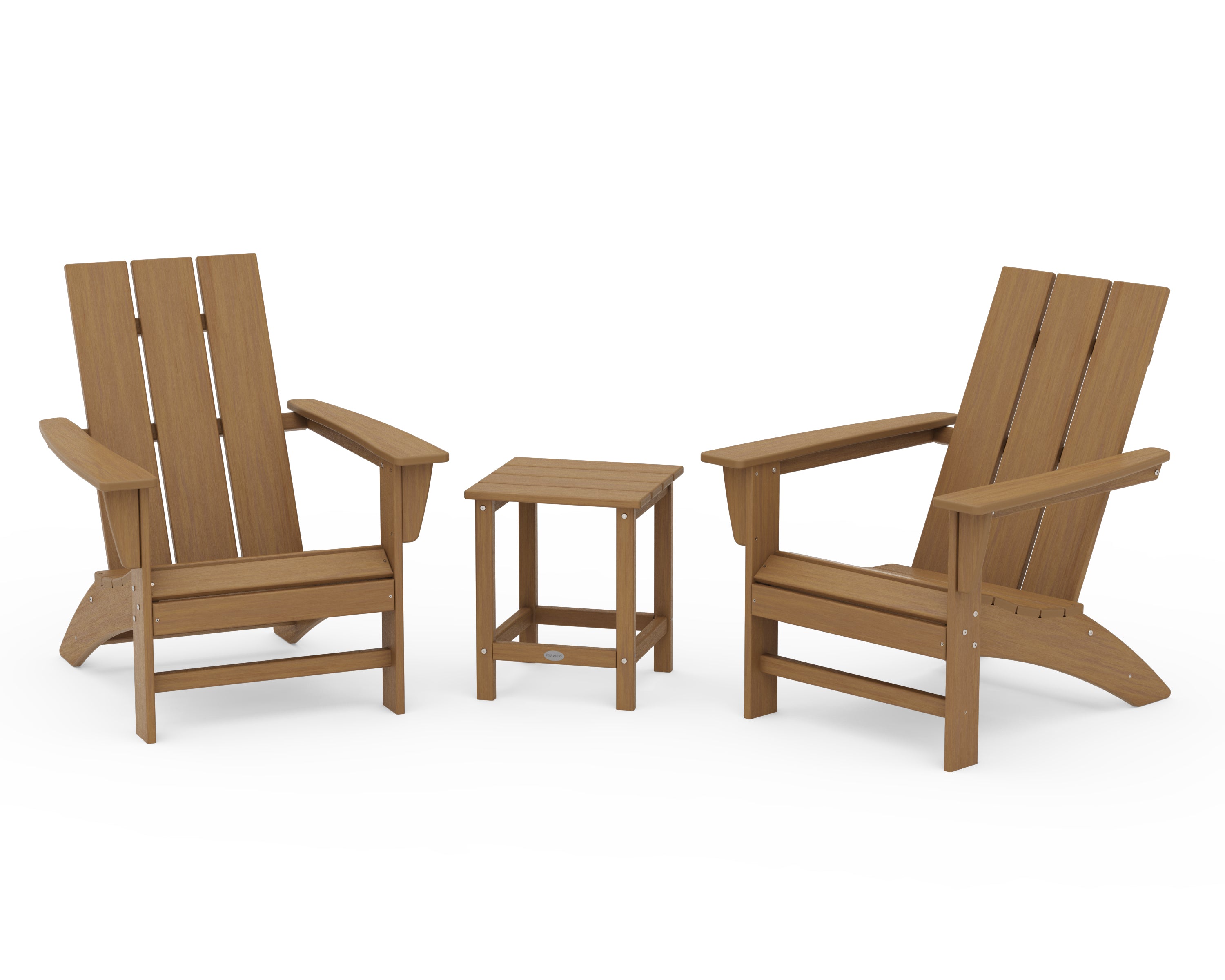 POLYWOOD Modern 3-Piece Adirondack Set with Long Island 18" Side Table in Natural