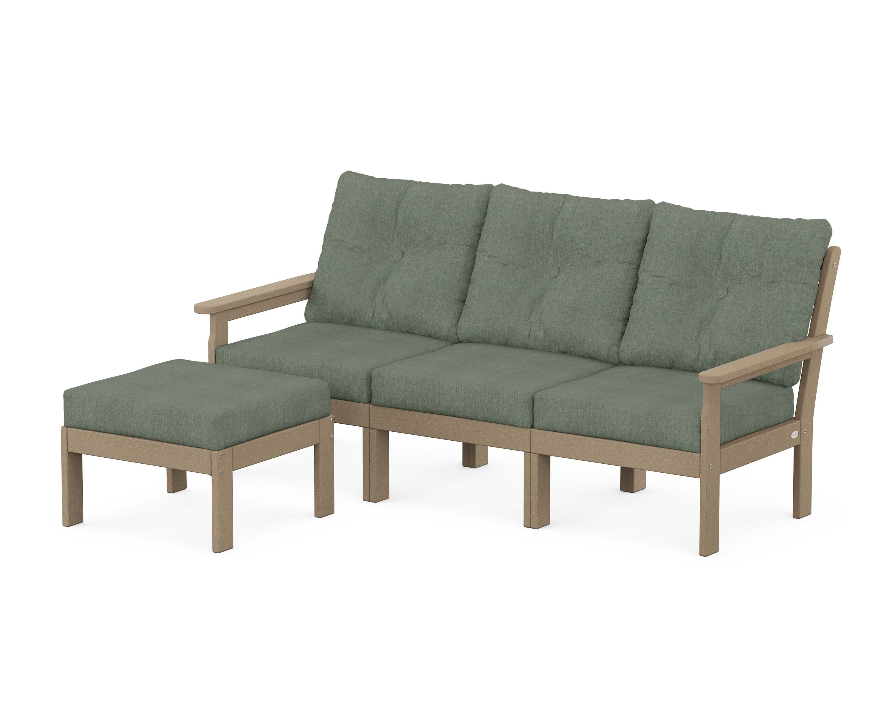 POLYWOOD Vineyard 4-Piece Sectional with Ottoman in Vintage Sahara / Cast Sage