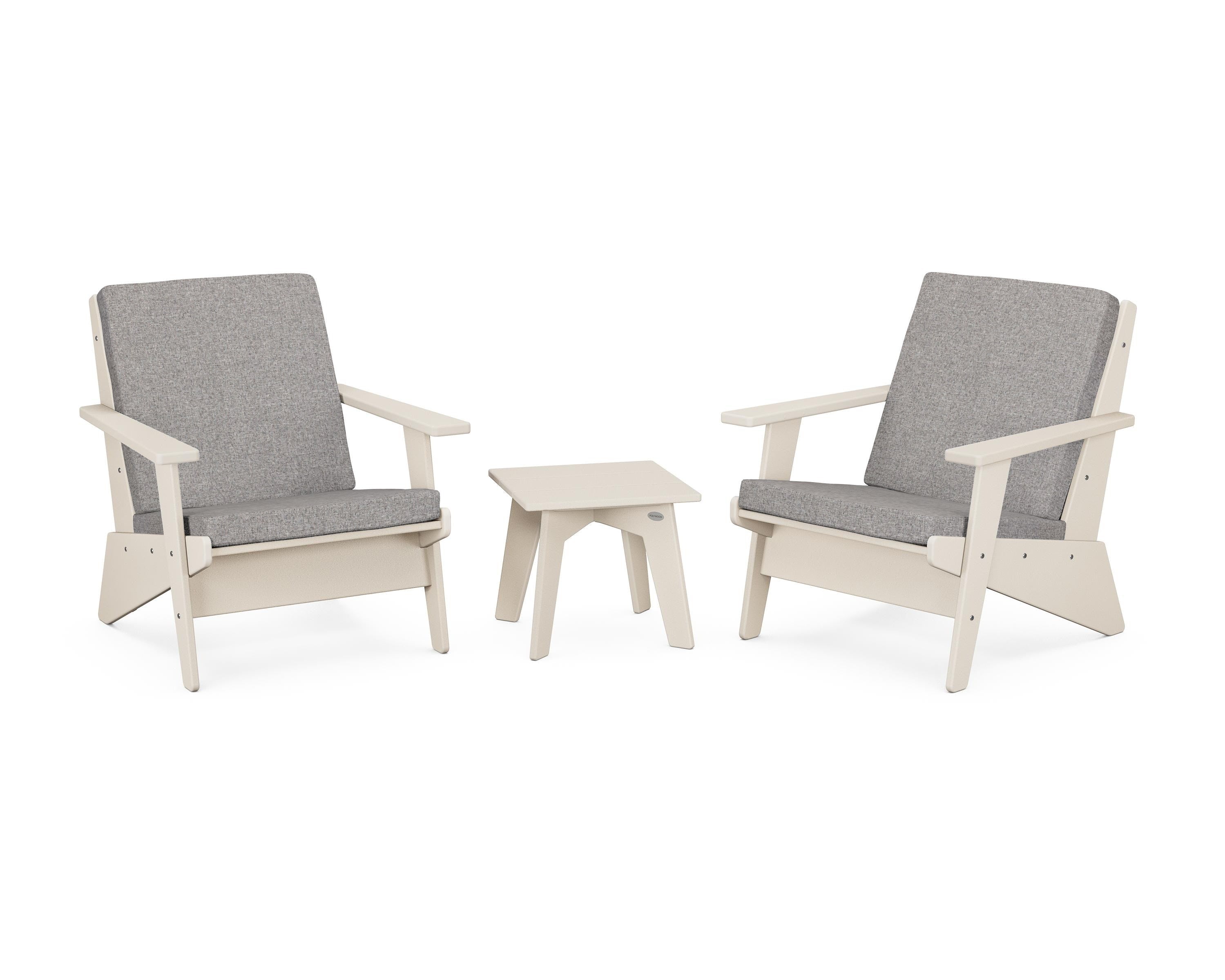 POLYWOOD Riviera Modern Lounge 3-Piece Set in Sand / Grey Mist