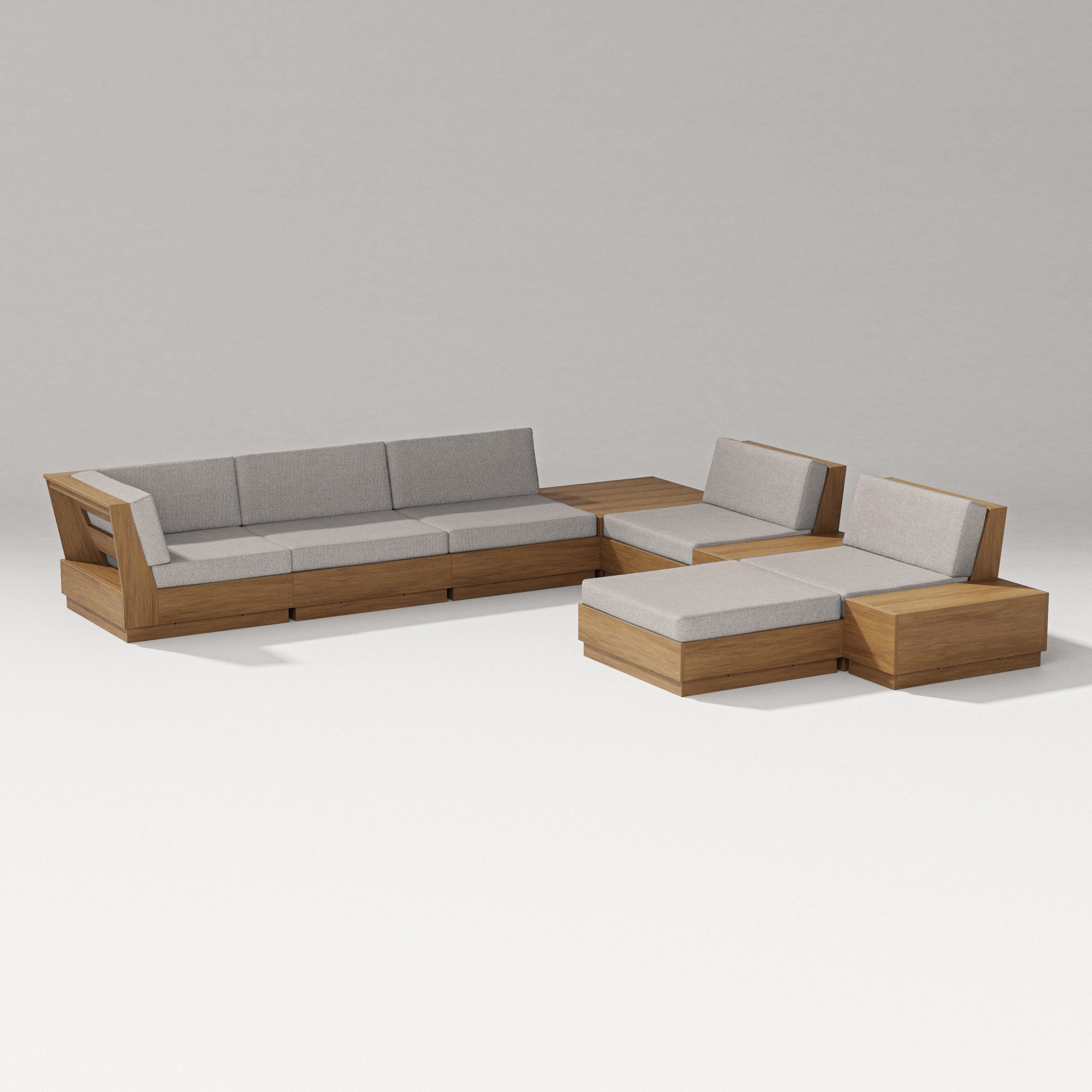 PW Designer Series Elevate 9-Piece Conversation Sectional in Natural / Weathered Tweed