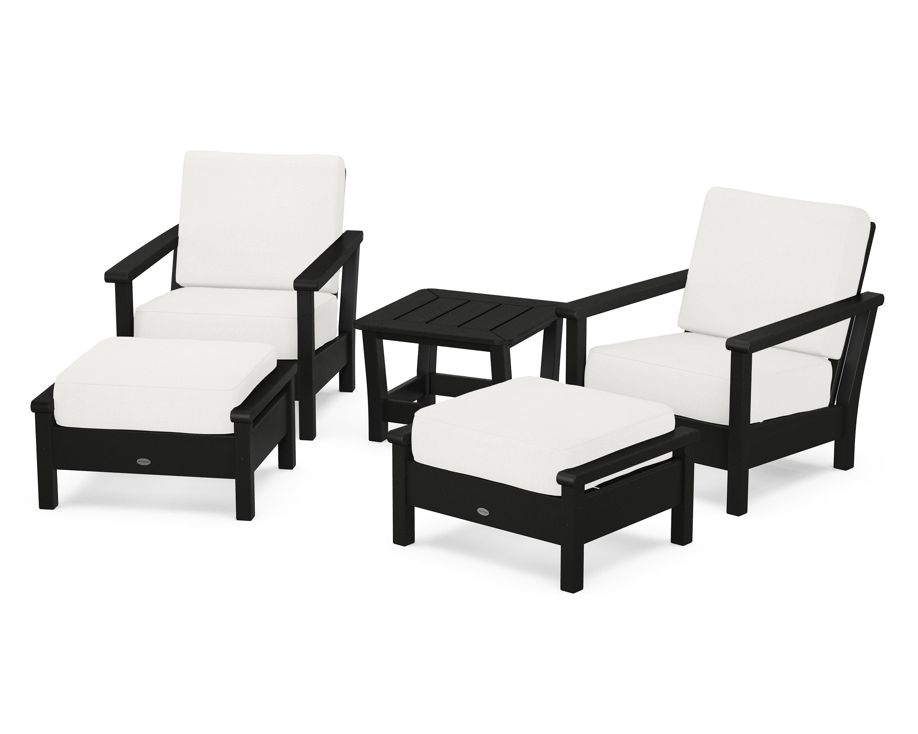 POLYWOOD Harbour 5-Piece Deep Seating Chair Set in Black / Natural Linen