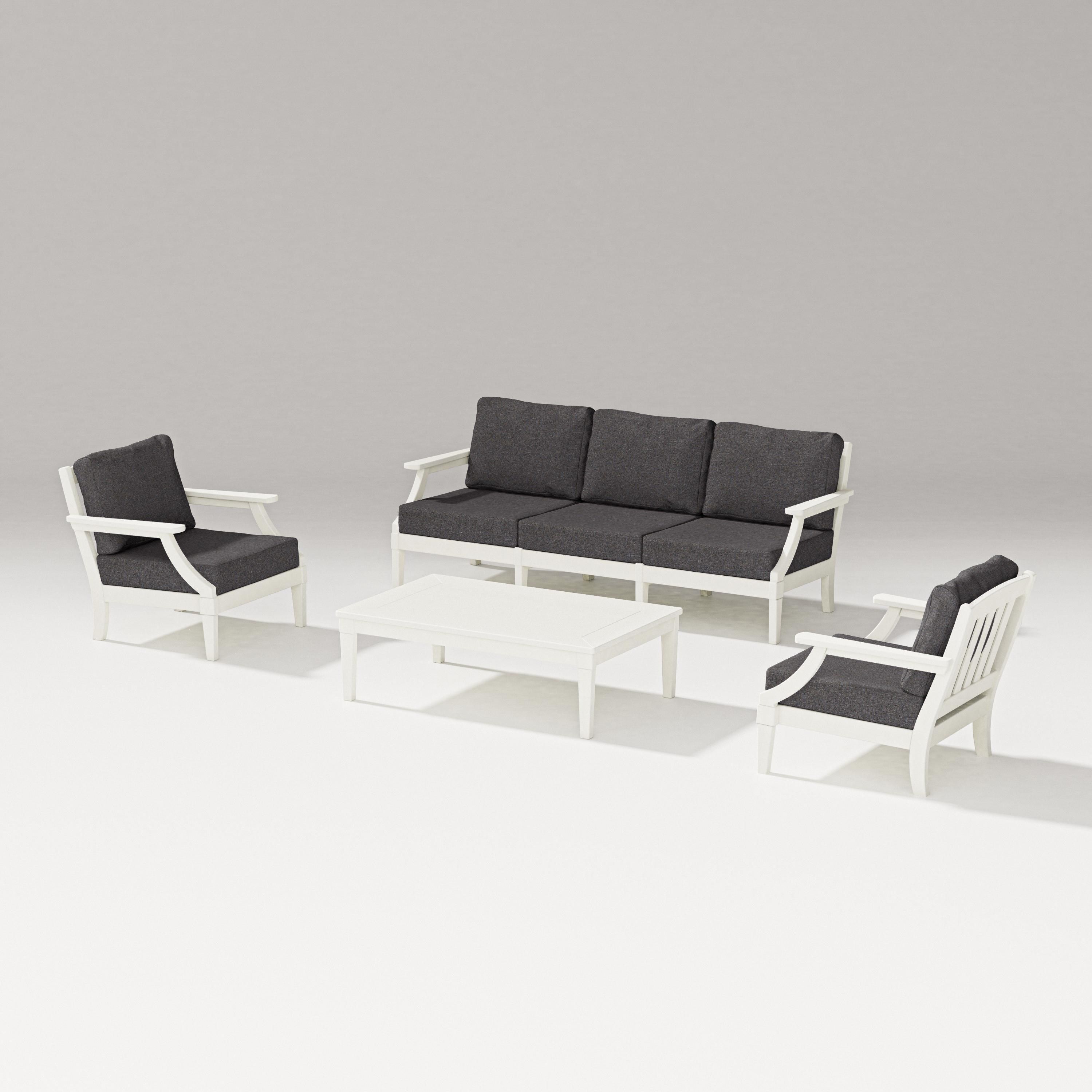 PW Designer Series Estate 4-Piece Lounge Sofa Set in Vintage White / Ash Charcoal