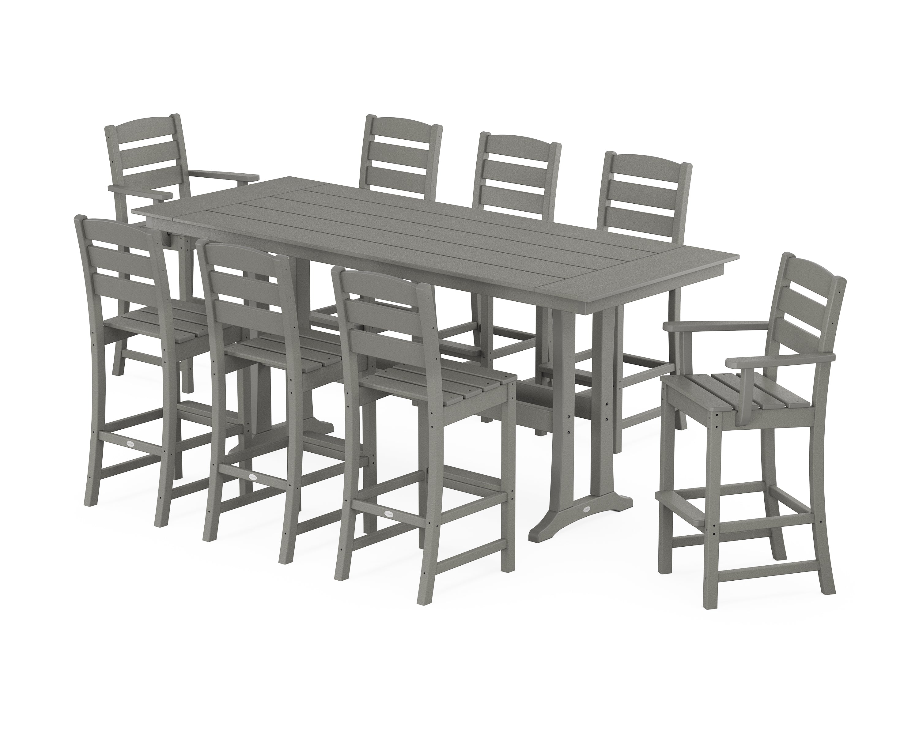 POLYWOOD® Lakeside 9-Piece Farmhouse Bar Set with Trestle Legs in Slate Grey