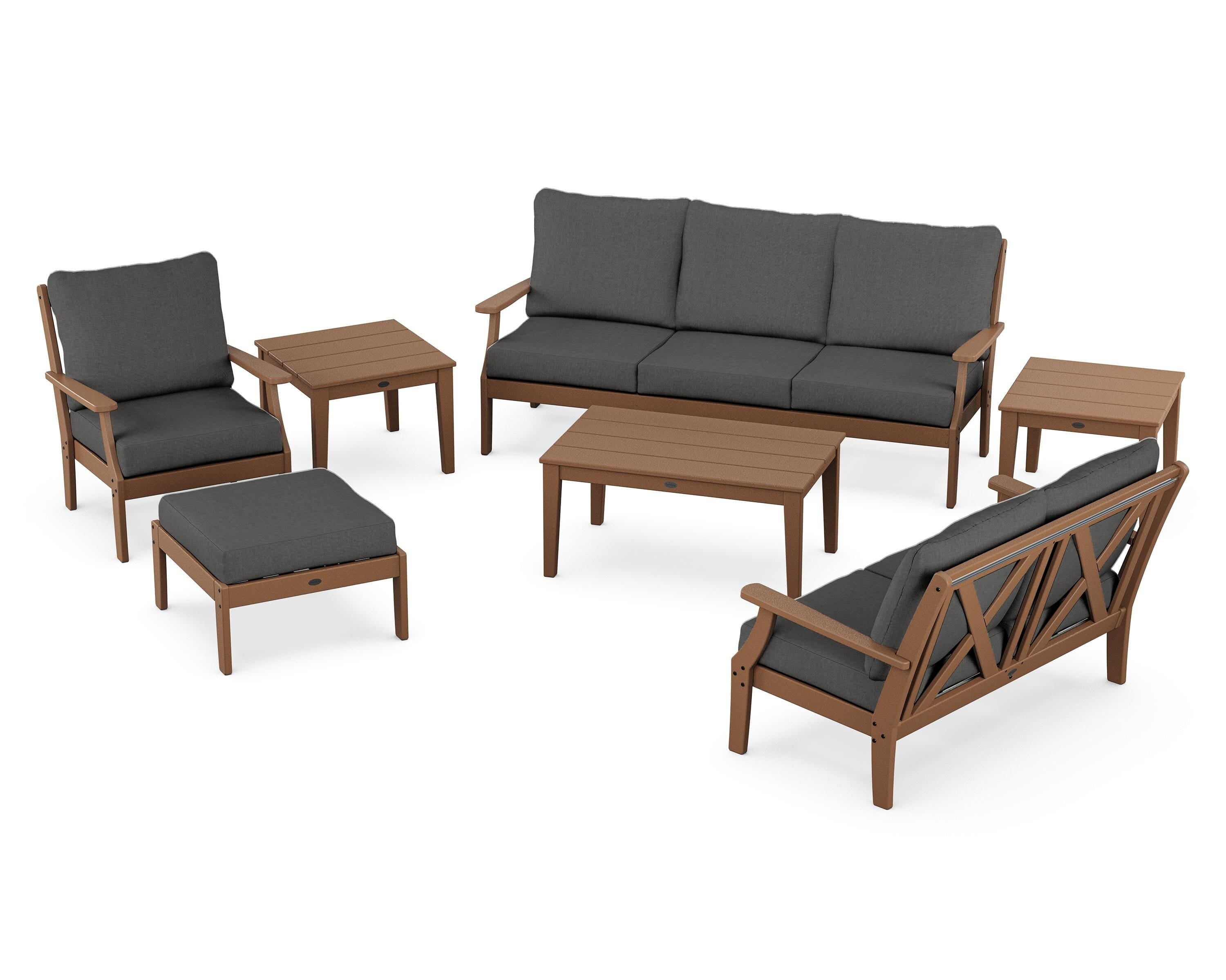 POLYWOOD Braxton 7-Piece Deep Seating Set in Teak / Spectrum Carbon