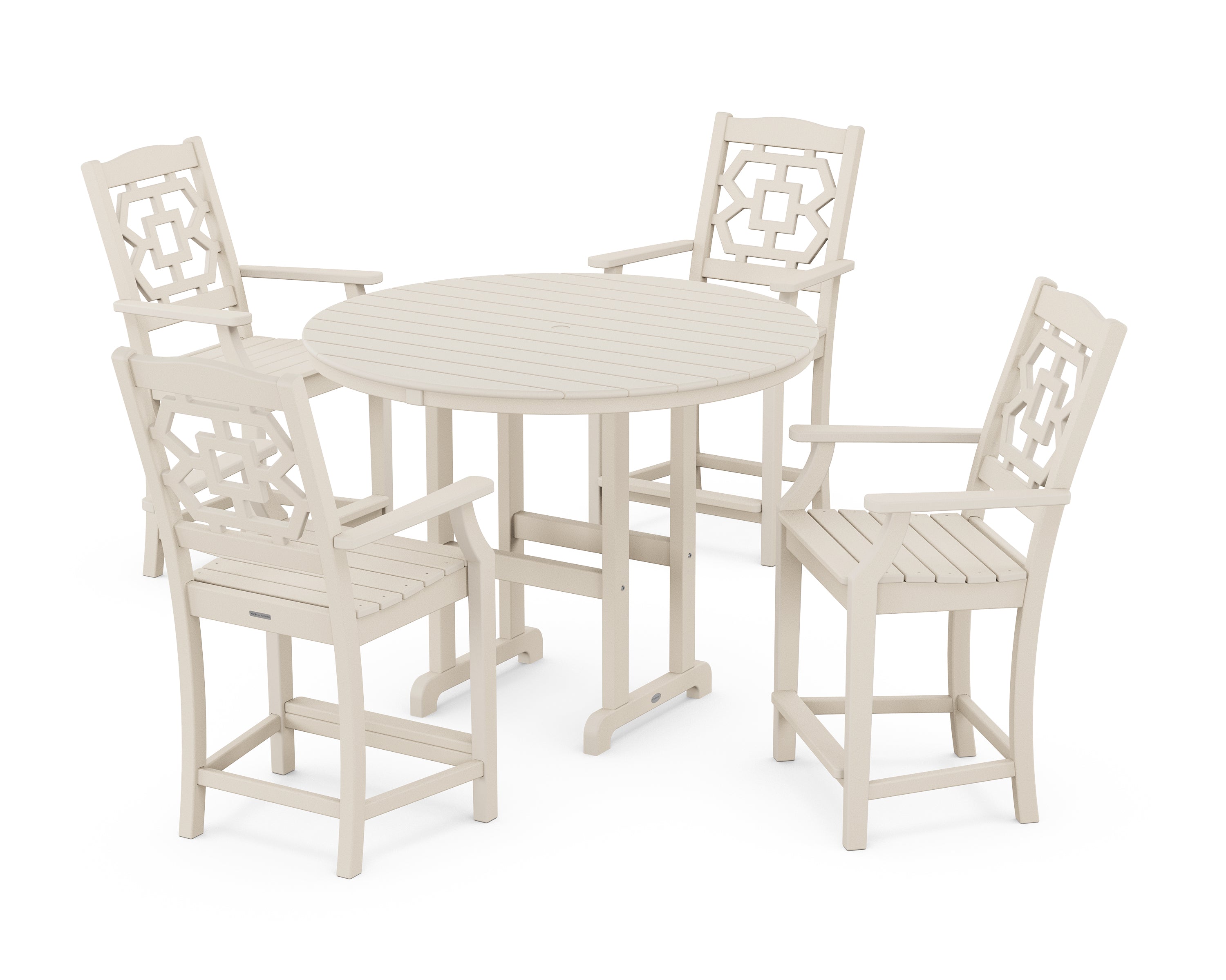 Martha Stewart by POLYWOOD® Chinoiserie 5-Piece Round Farmhouse Counter Set in Sand