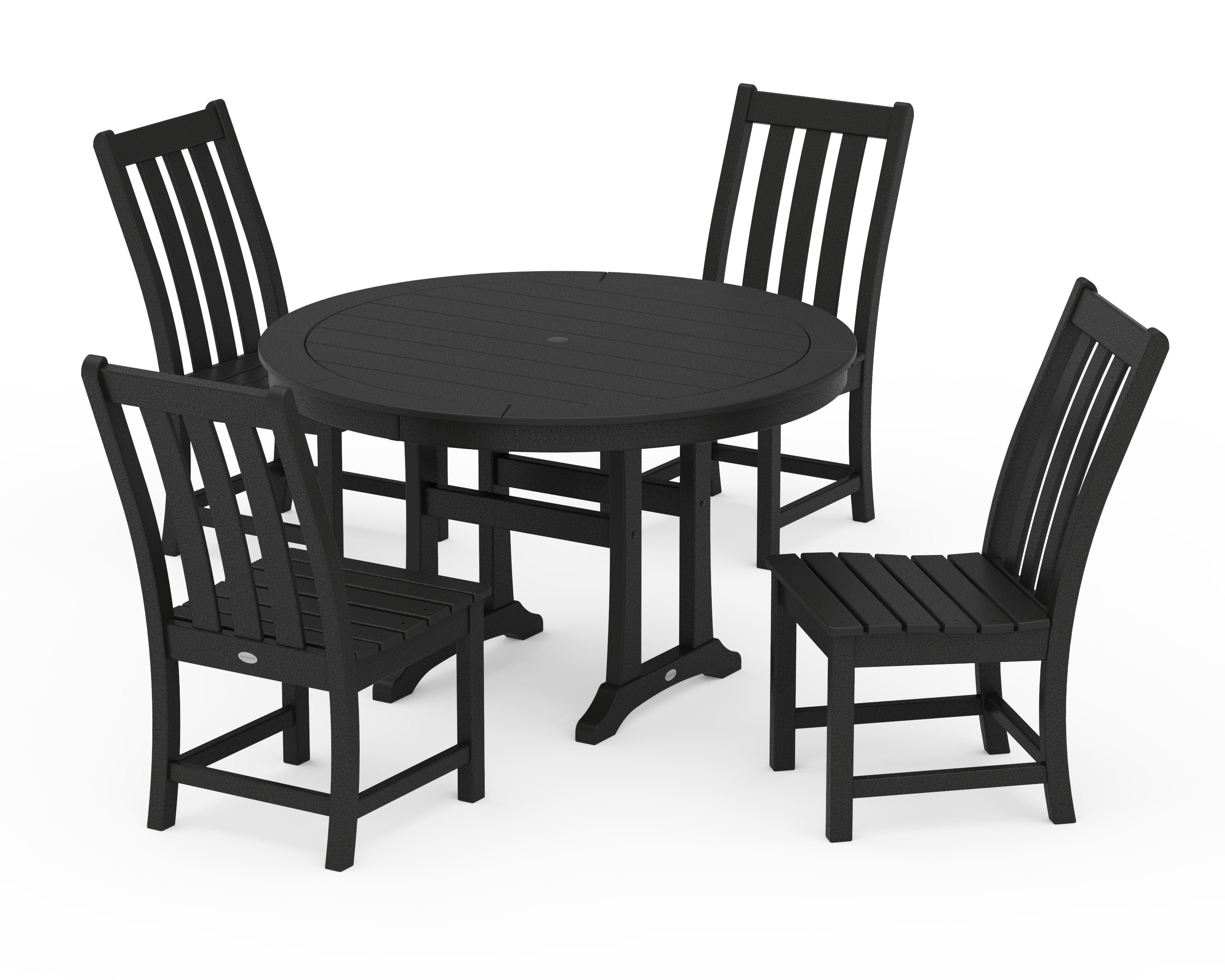 POLYWOOD Vineyard Side Chair 5-Piece Round Dining Set With Trestle Legs in Black