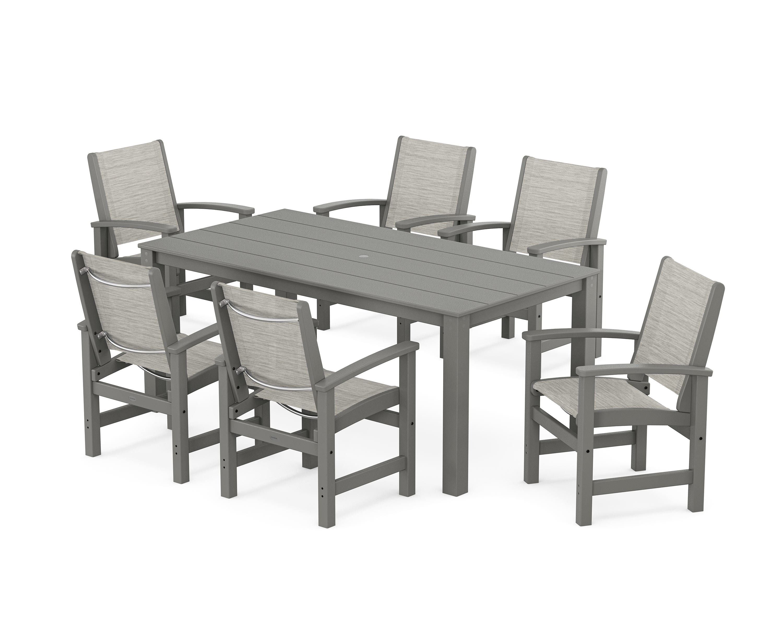 POLYWOOD Coastal 7-Piece Parsons Dining Set in Slate Grey / Birch Sling