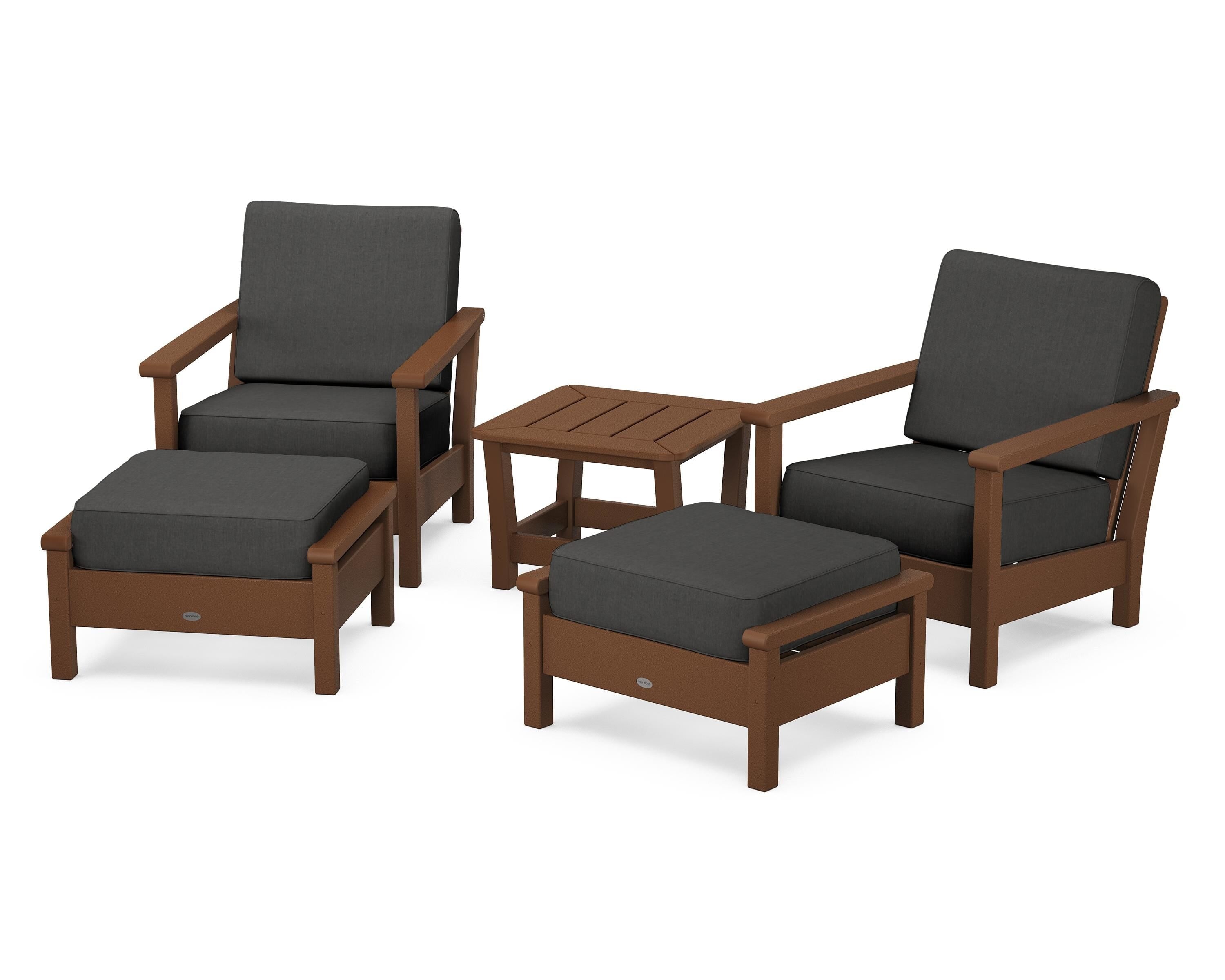 POLYWOOD Harbour 5-Piece Deep Seating Chair Set in Teak / Spectrum Carbon