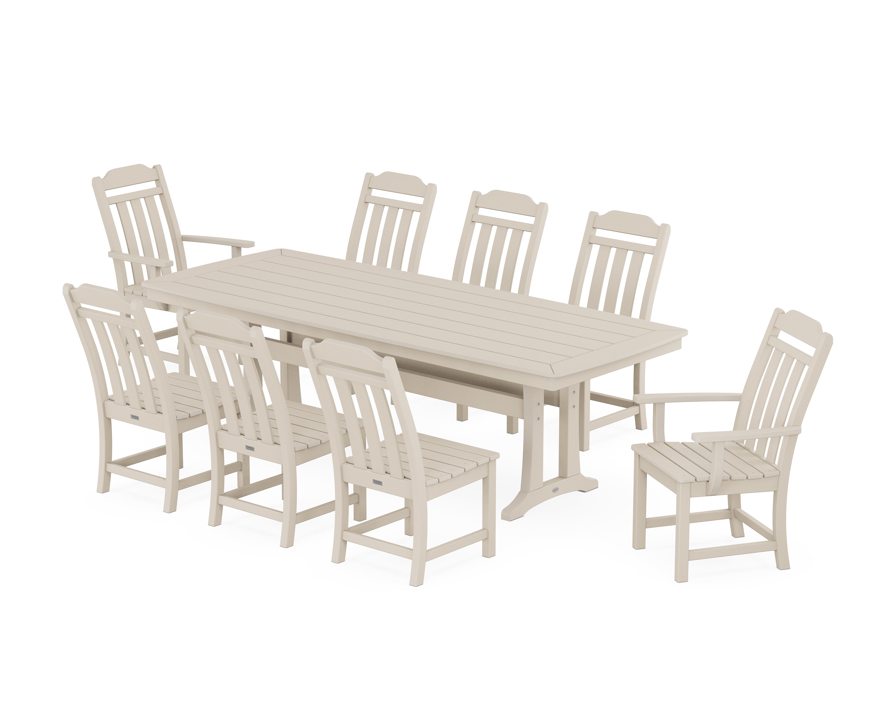 Polywood Country Living 9-Piece Dining Set with Trestle Legs in Sand