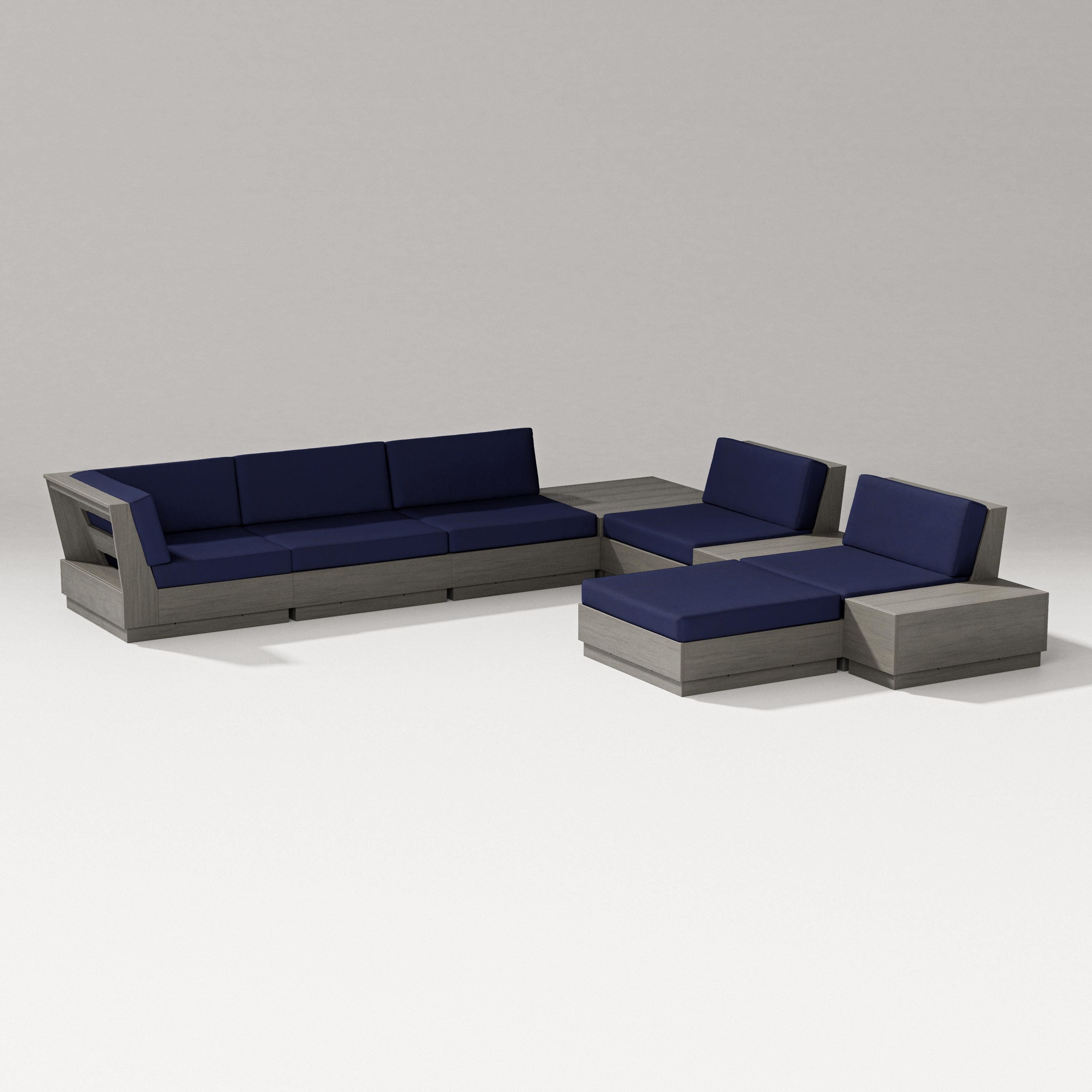 PW Designer Series Elevate 9-Piece Conversation Sectional in Driftwood / Navy