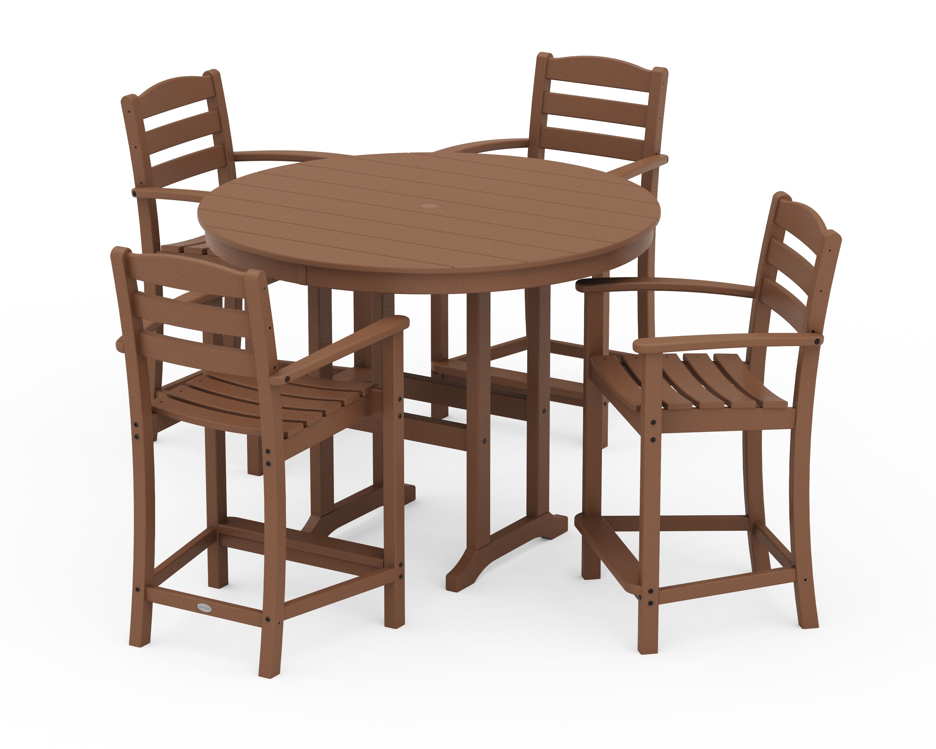 POLYWOOD La Casa Café 5-Piece Round Farmhouse Counter Set in Teak