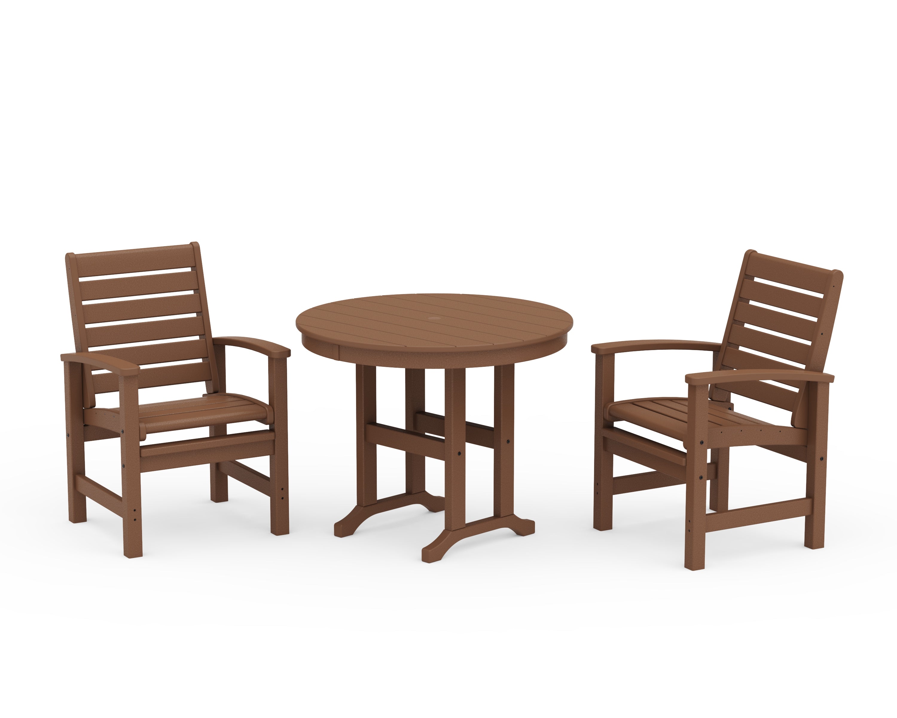 POLYWOOD Signature 3-Piece Round Farmhouse Dining Set in Teak