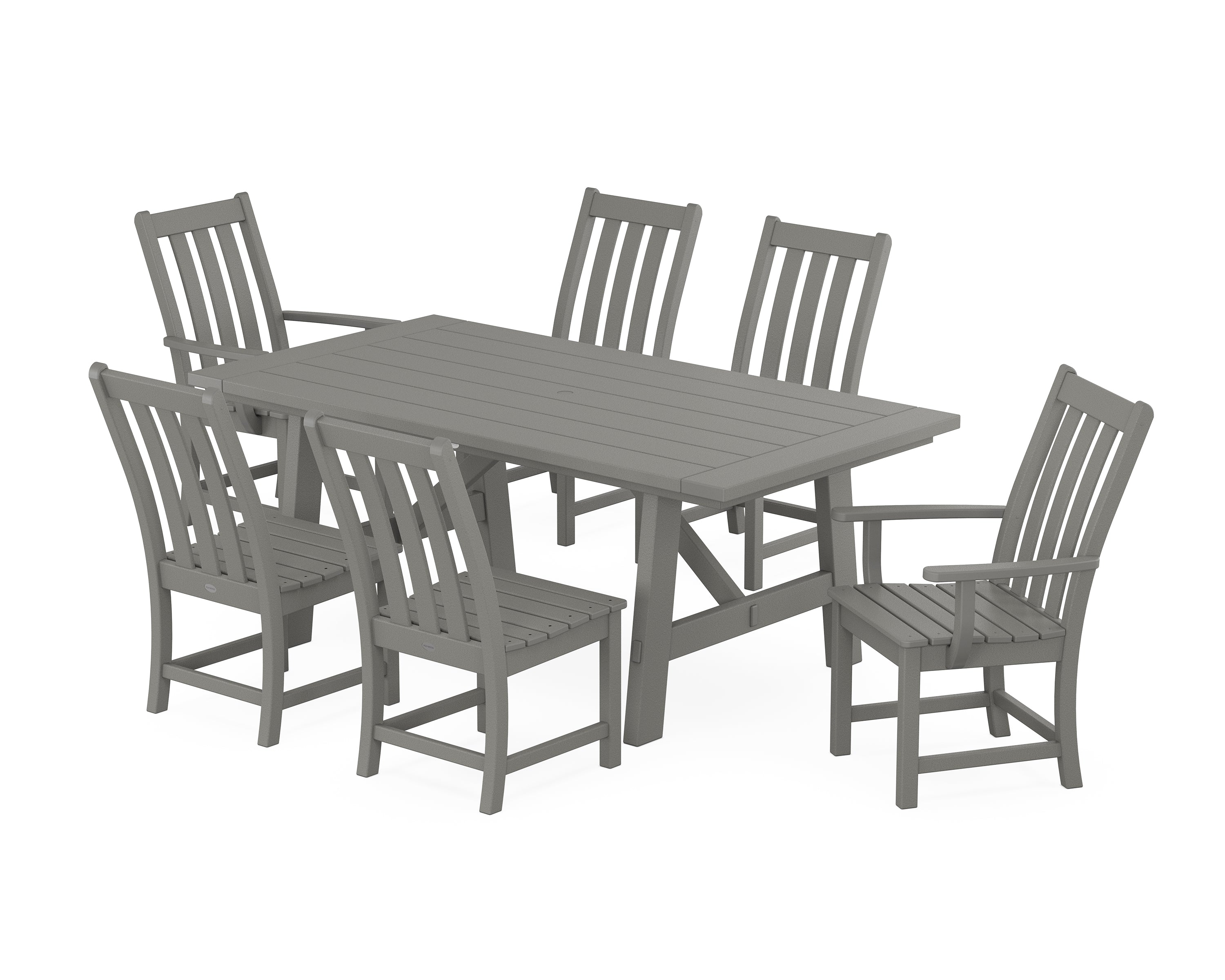 POLYWOOD® Vineyard 7-Piece Rustic Farmhouse Dining Set in Slate Grey