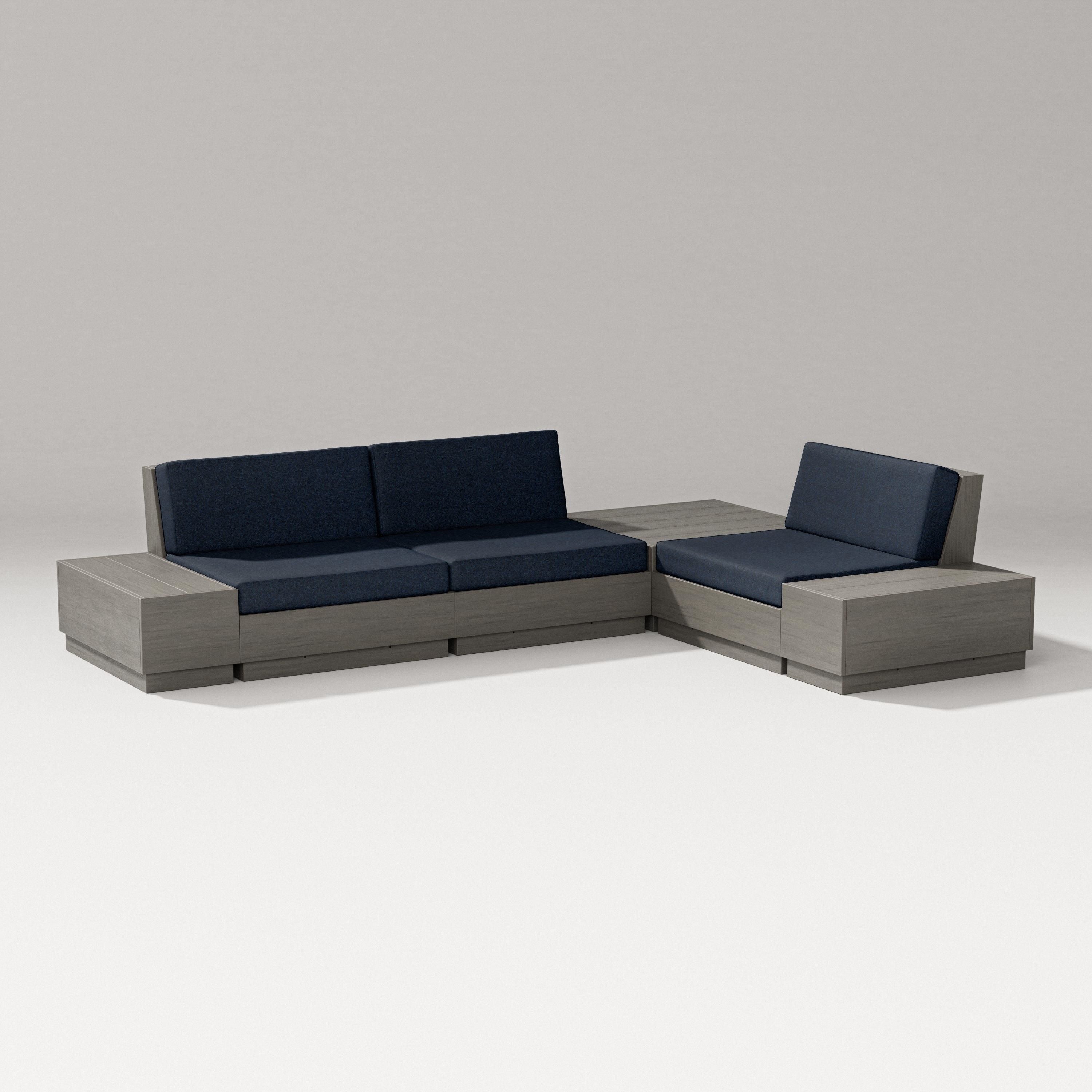 PW Designer Series Elevate 6-Piece Corner Sectional in Driftwood / Marine Indigo
