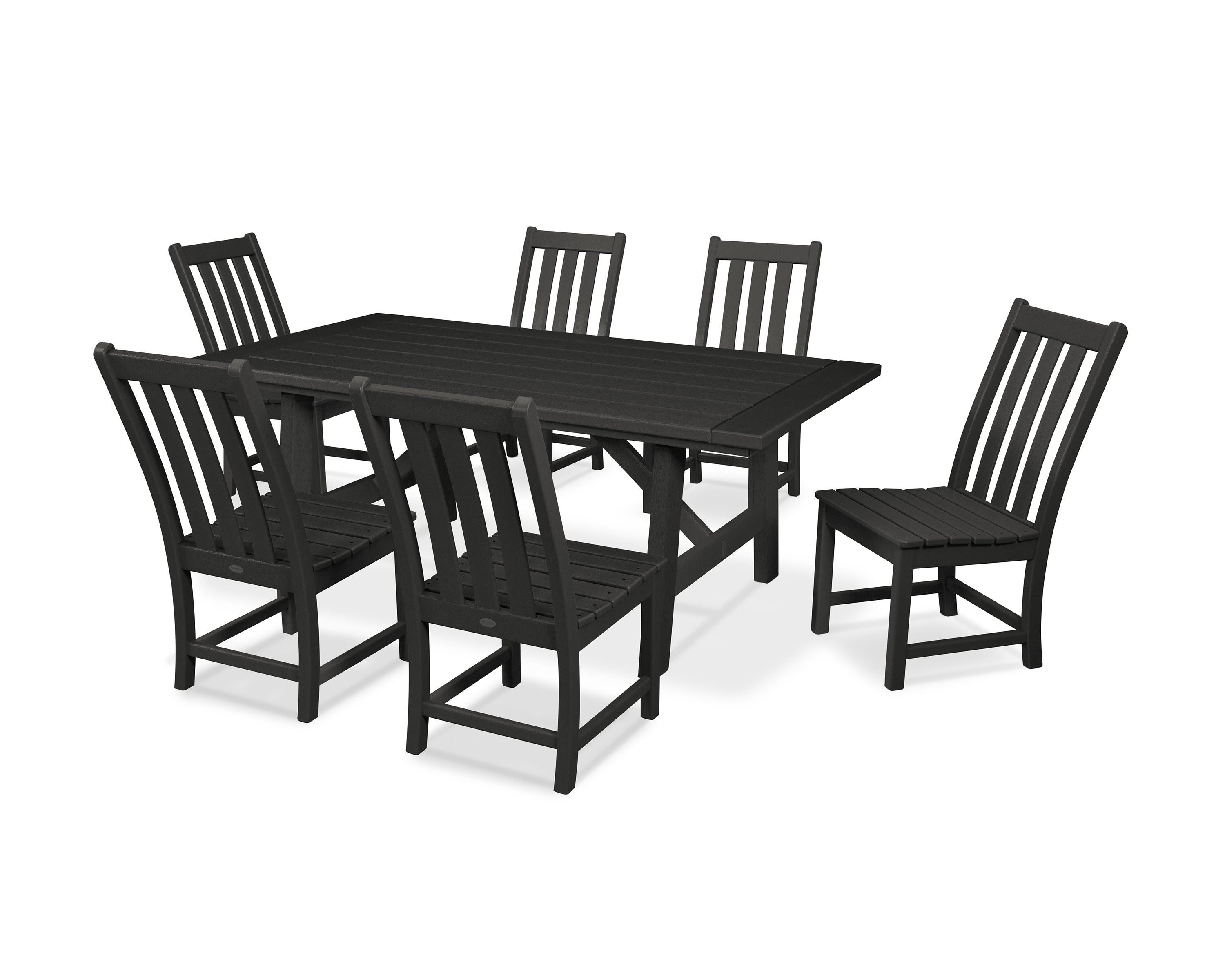 POLYWOOD® Vineyard 7-Piece Rustic Farmhouse Side Chair Dining Set in Black