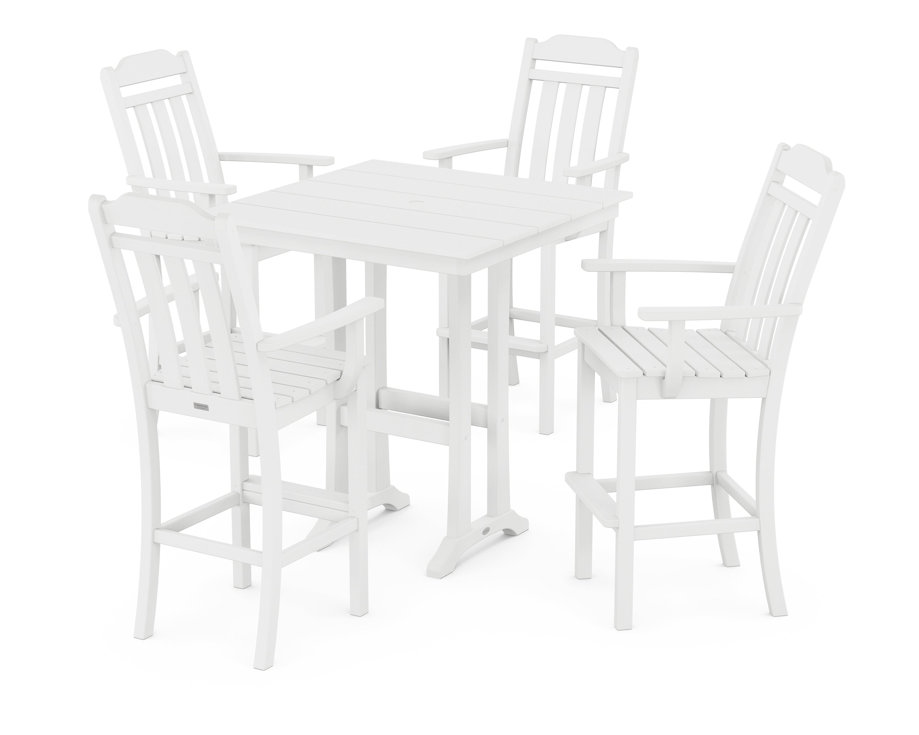 POLYWOOD Country Living 5-Piece Farmhouse Bar Set with Trestle Legs in White