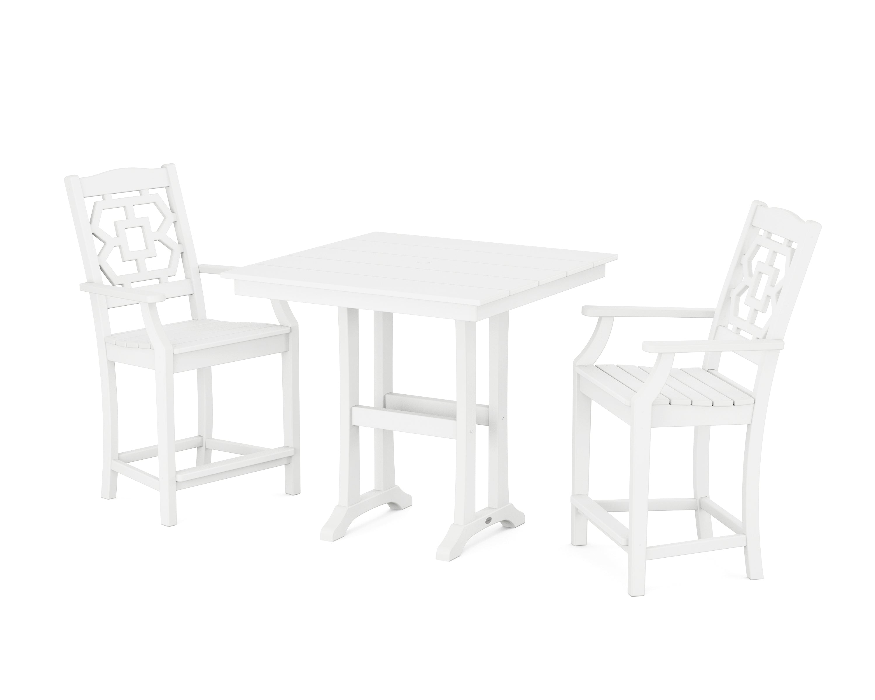 Martha Stewart by POLYWOOD® Chinoiserie 3-Piece Farmhouse Counter Set with Trestle Legs in White