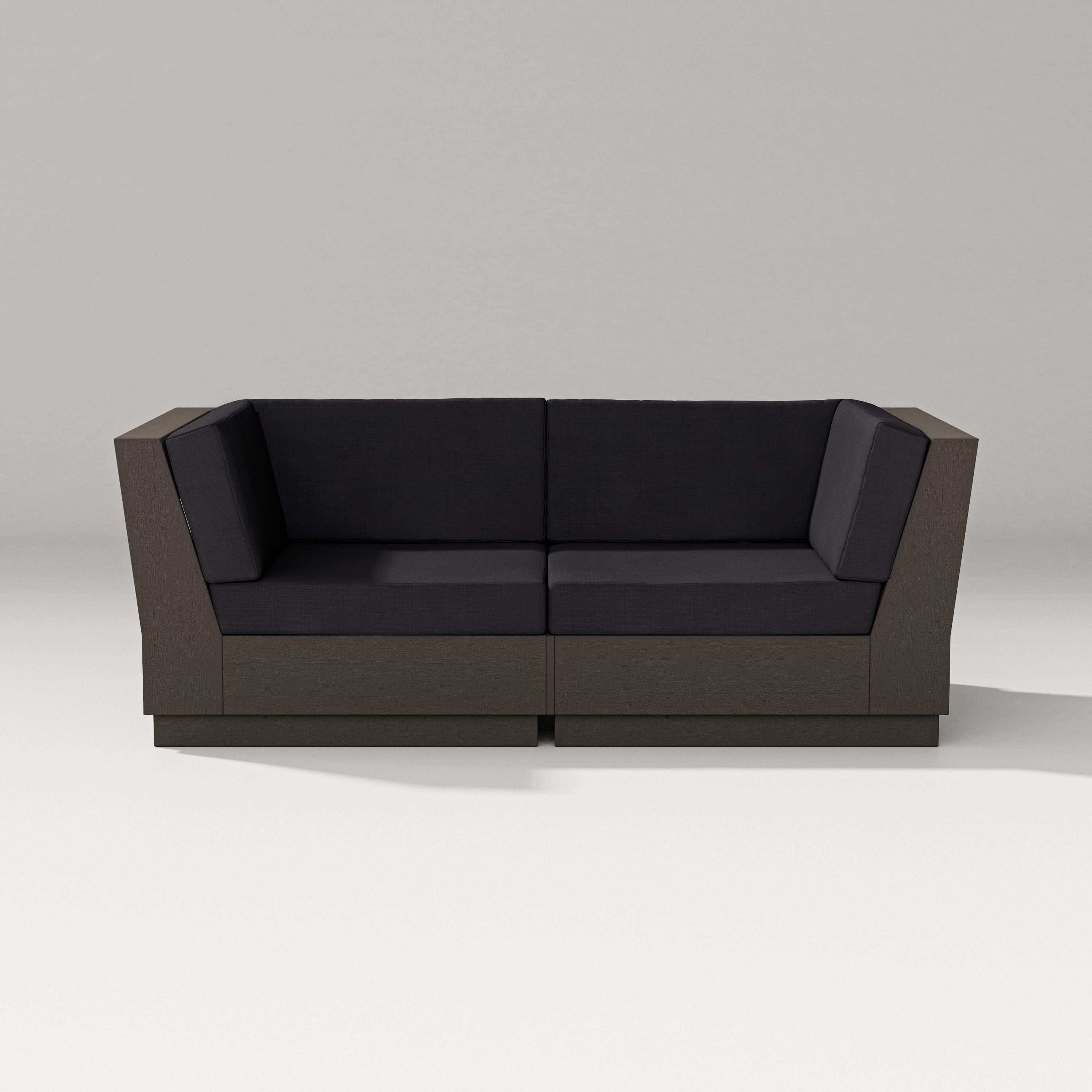 PW Designer Series Elevate Loveseat Sectional in Vintage Coffee / Midnight Linen