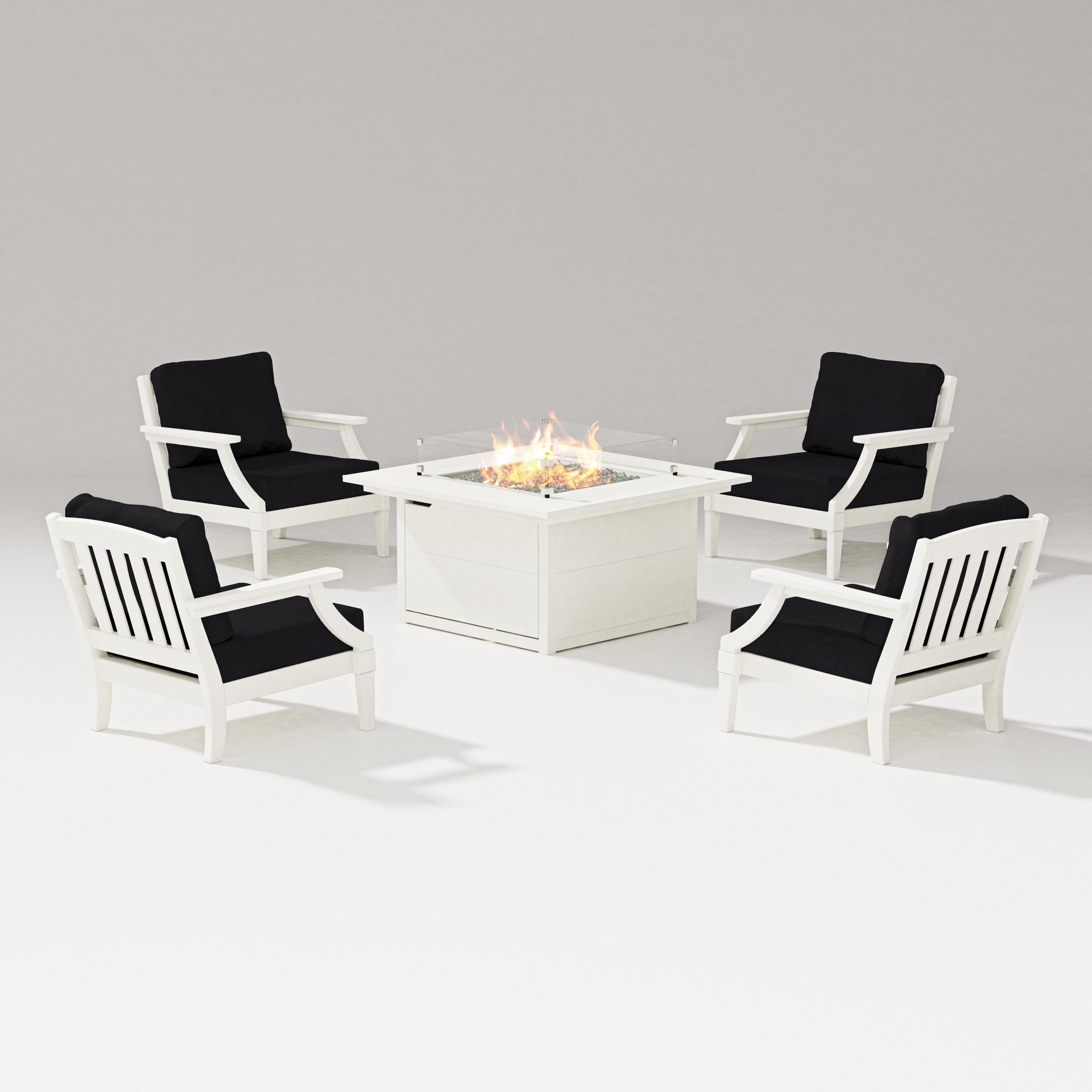 PW Designer Series Estate 5-Piece Lounge Fire Table Set in Vintage White / Midnight Linen