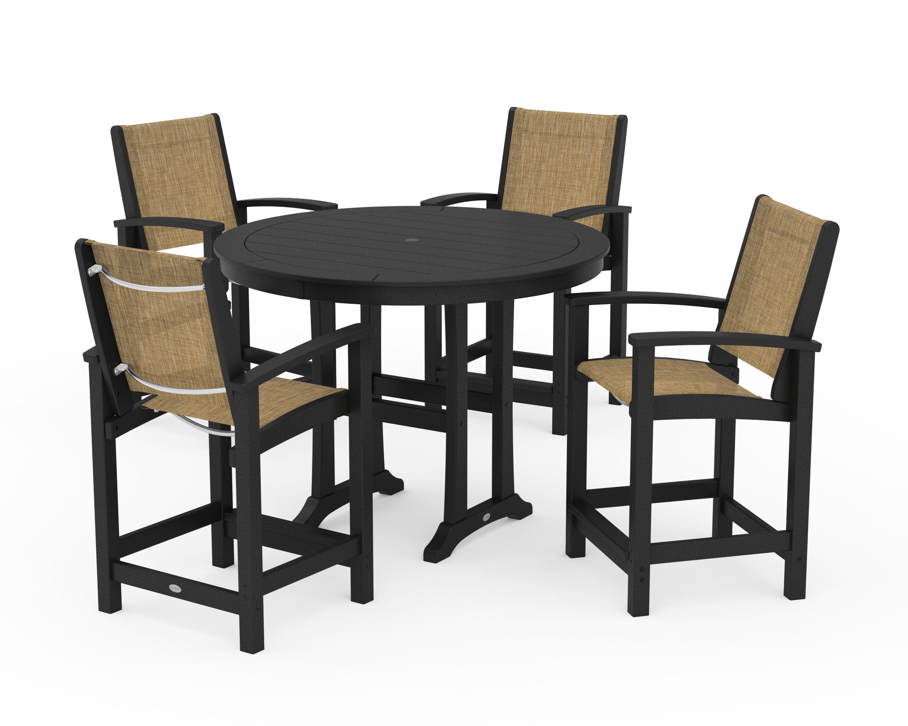 POLYWOOD Coastal 5-Piece Counter Set in Black / Burlap Sling