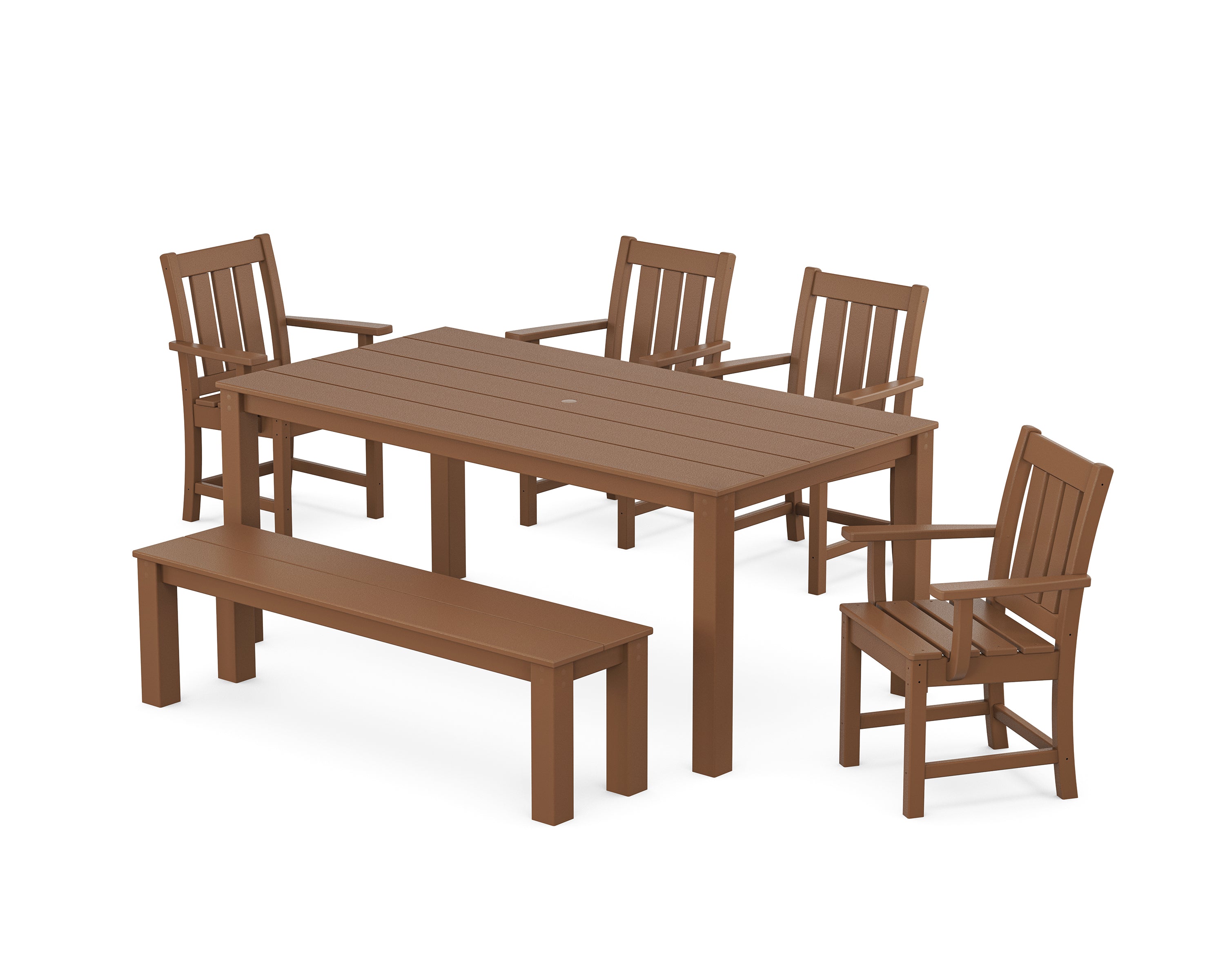 POLYWOOD® Oxford 6-Piece Parsons Dining Set with Bench in Teak