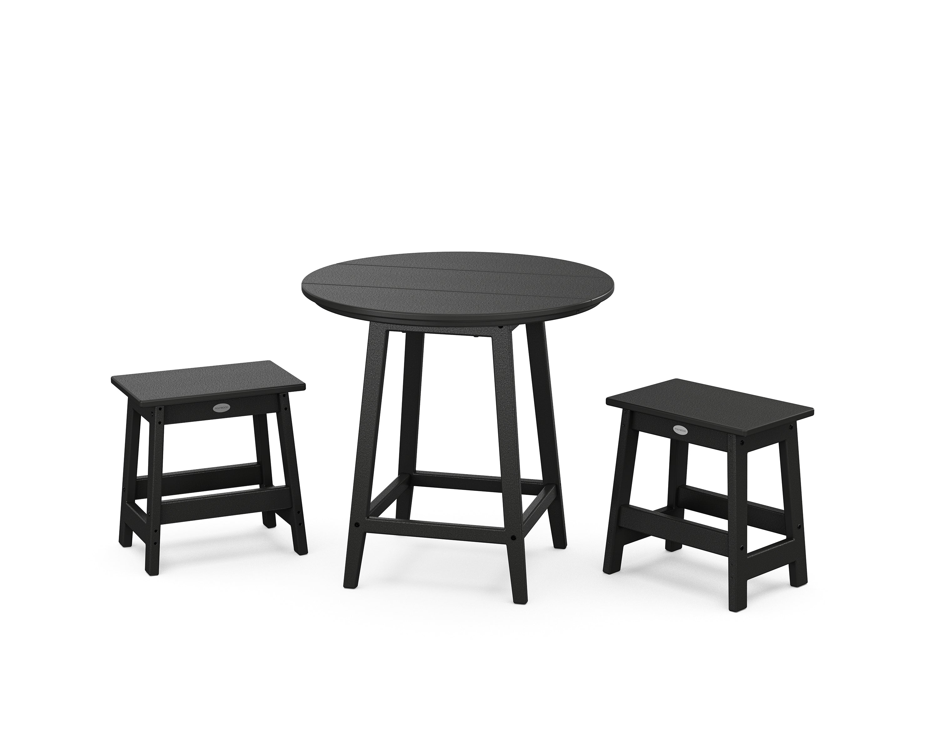 POLYWOOD Modern Studio Stool 3-Piece Round Bistro Set in Black