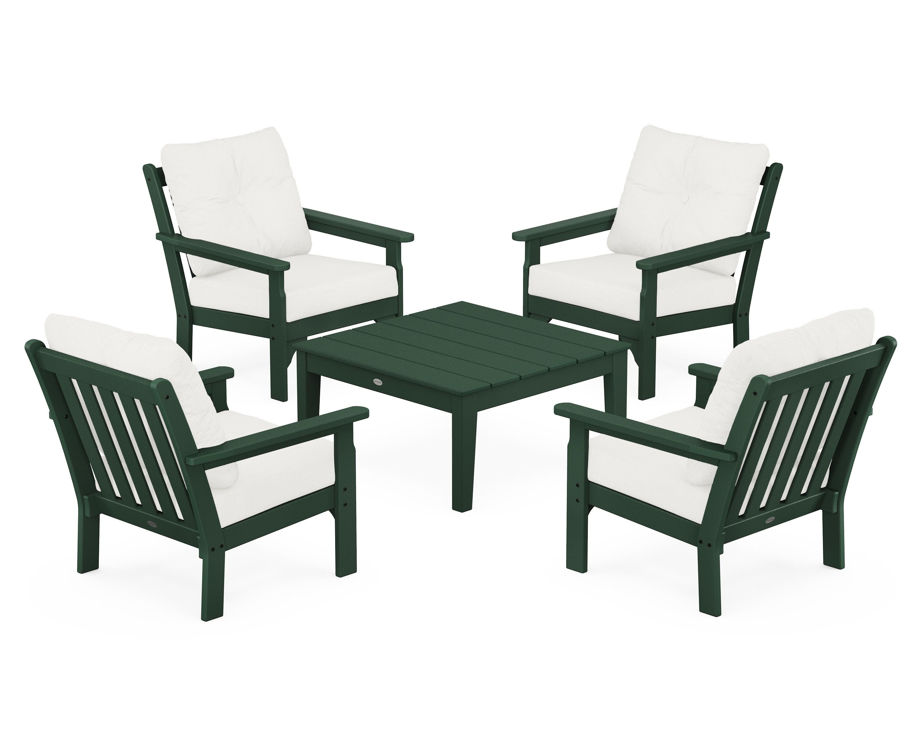 POLYWOOD Vineyard 5-Piece Deep Seating Conversation Set in Green / Natural Linen
