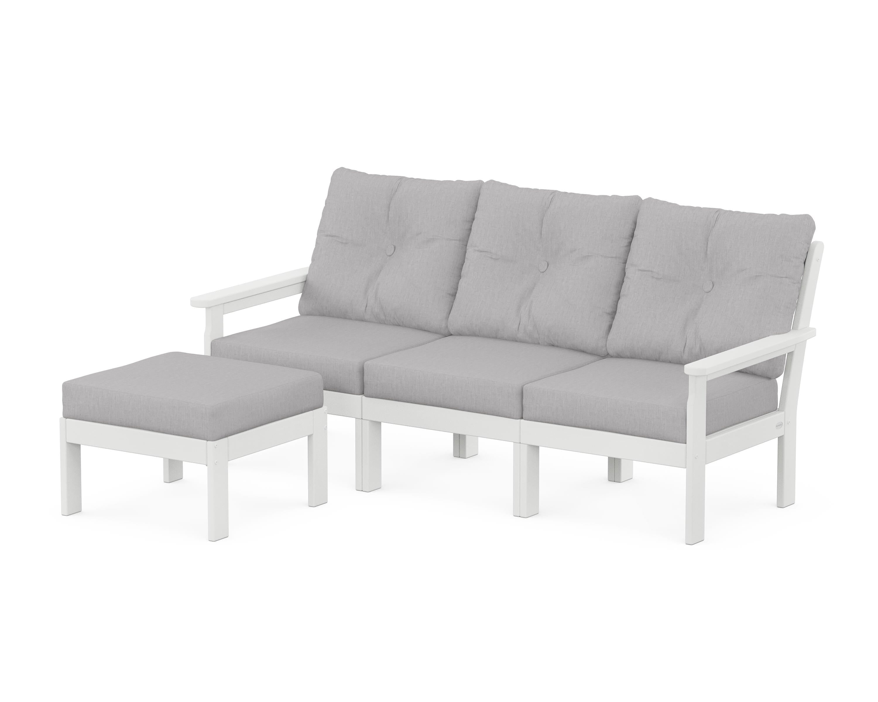 POLYWOOD Vineyard 4-Piece Sectional with Ottoman in White / Granite