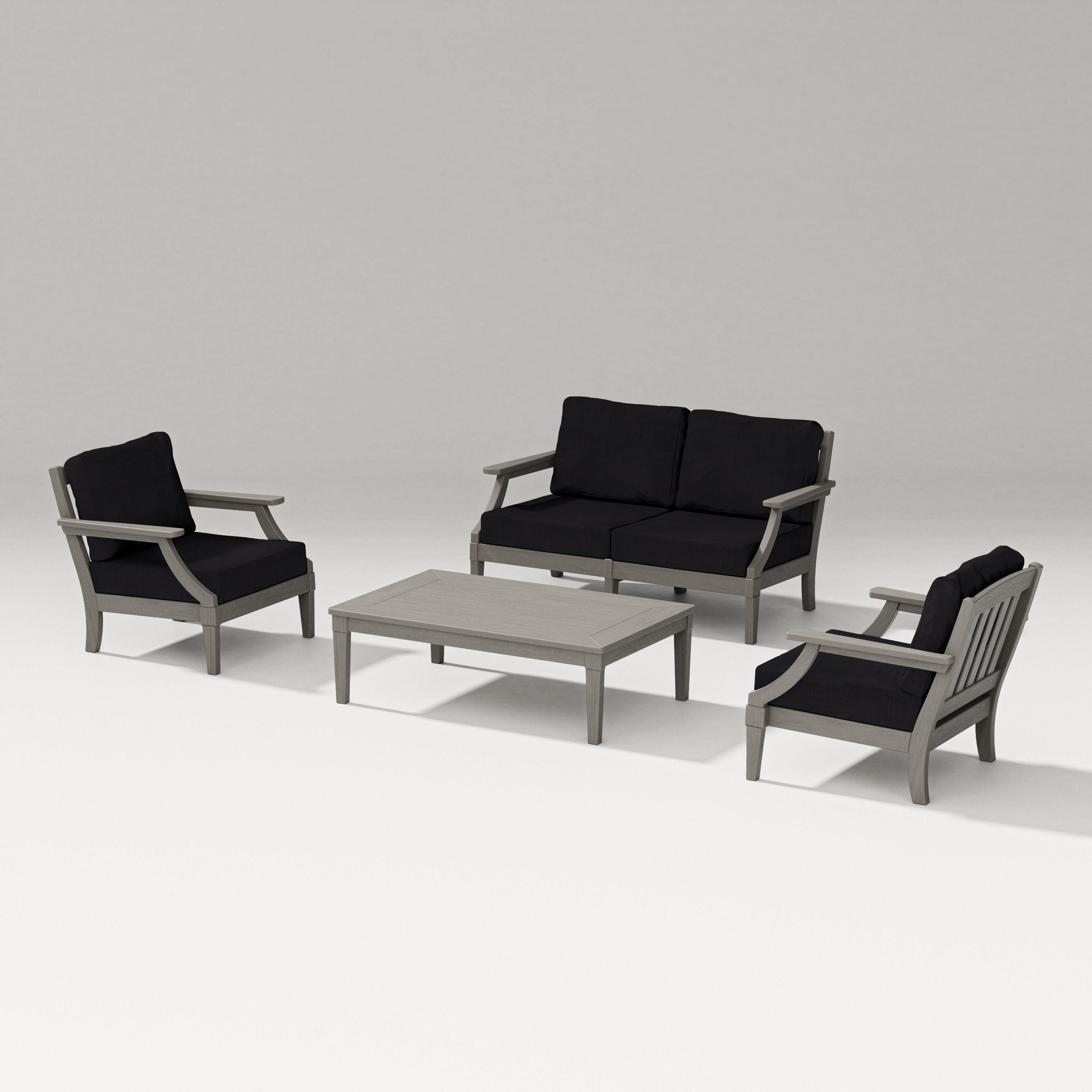 PW Designer Series Estate Lounge 4-Piece Loveseat Set in Driftwood / Midnight Linen