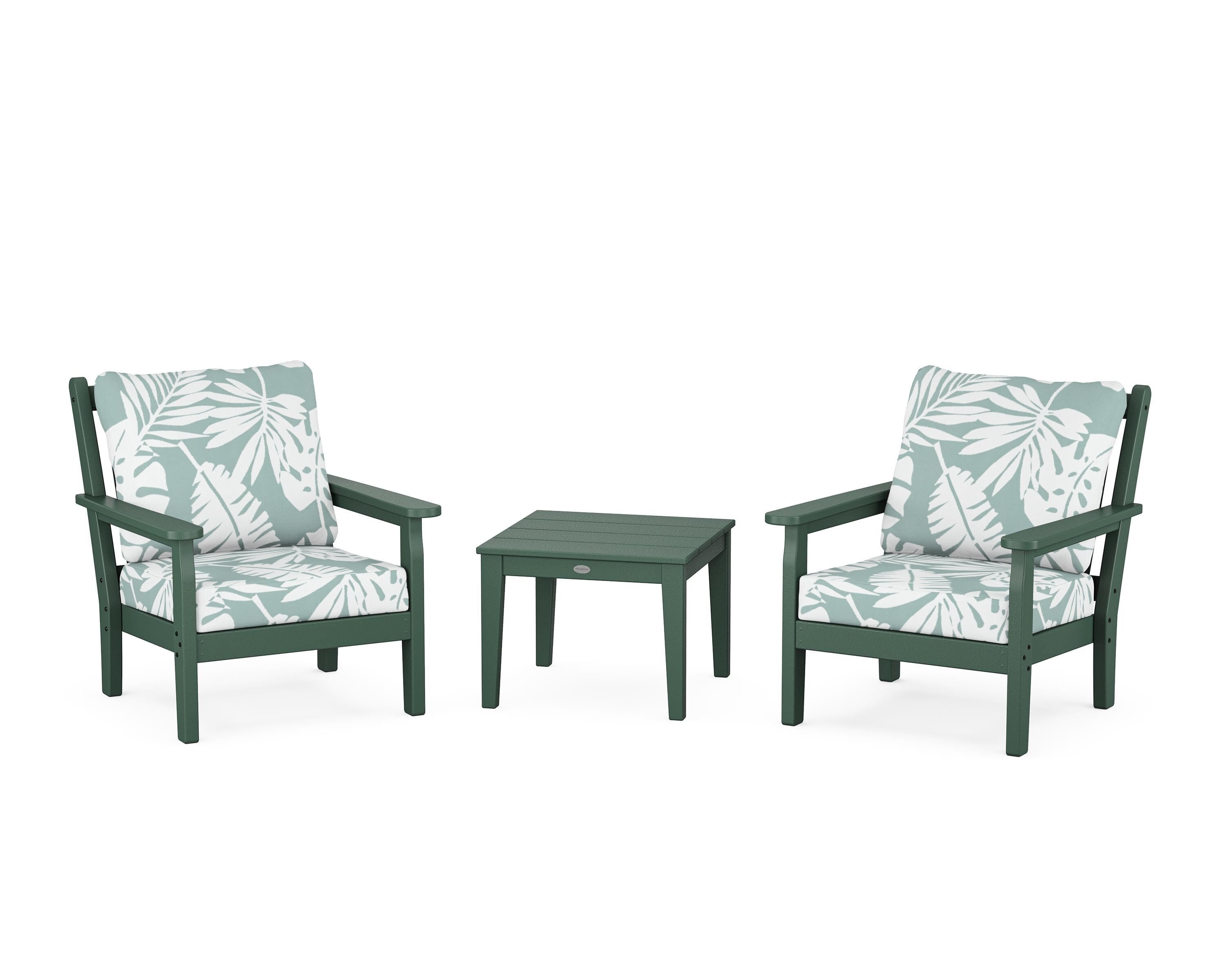 POLYWOOD Chippendale 3-Piece Deep Seating Set in Green / Leaf Glacier Spa