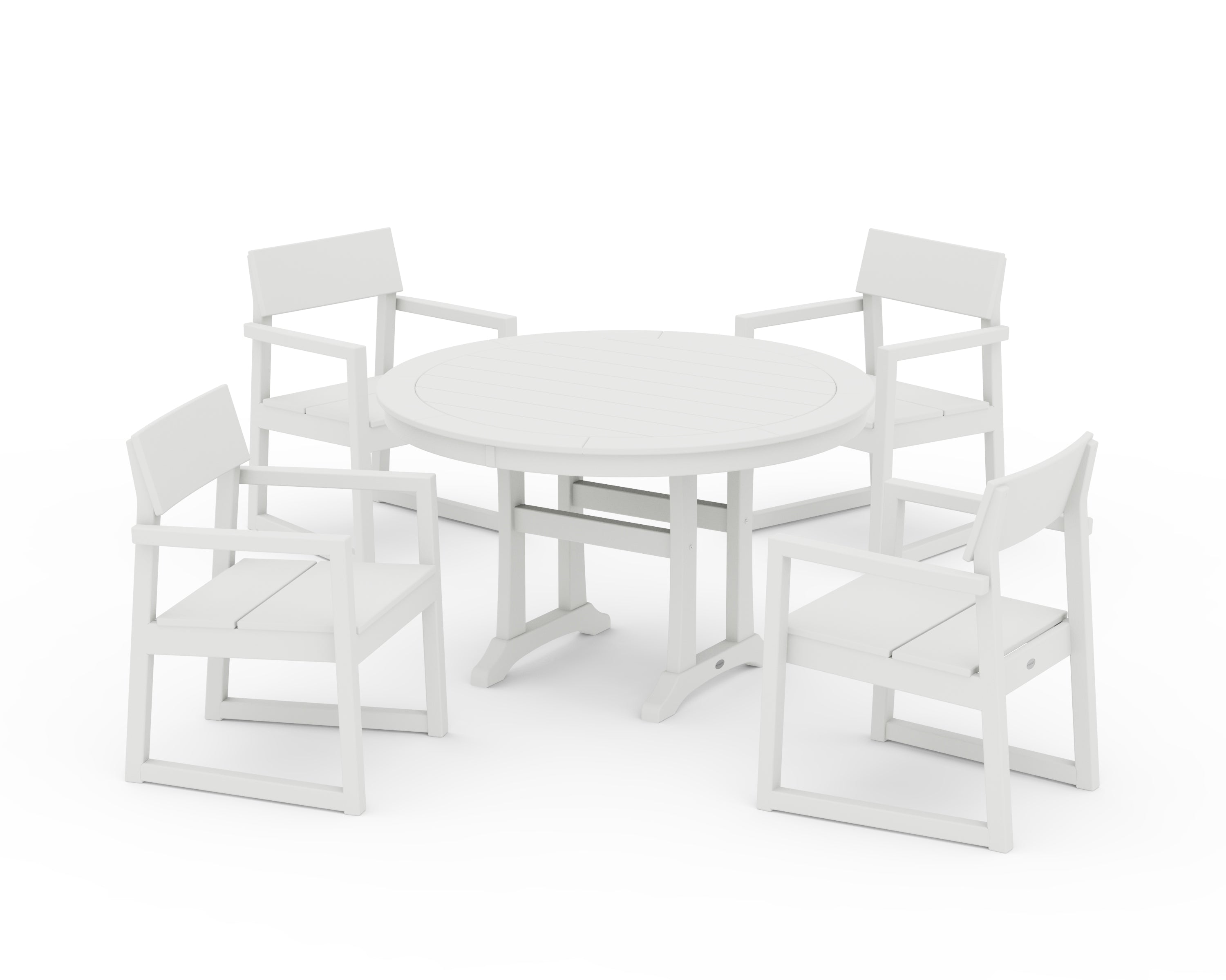 POLYWOOD EDGE 5-Piece Round Dining Set with Trestle Legs in Vintage White