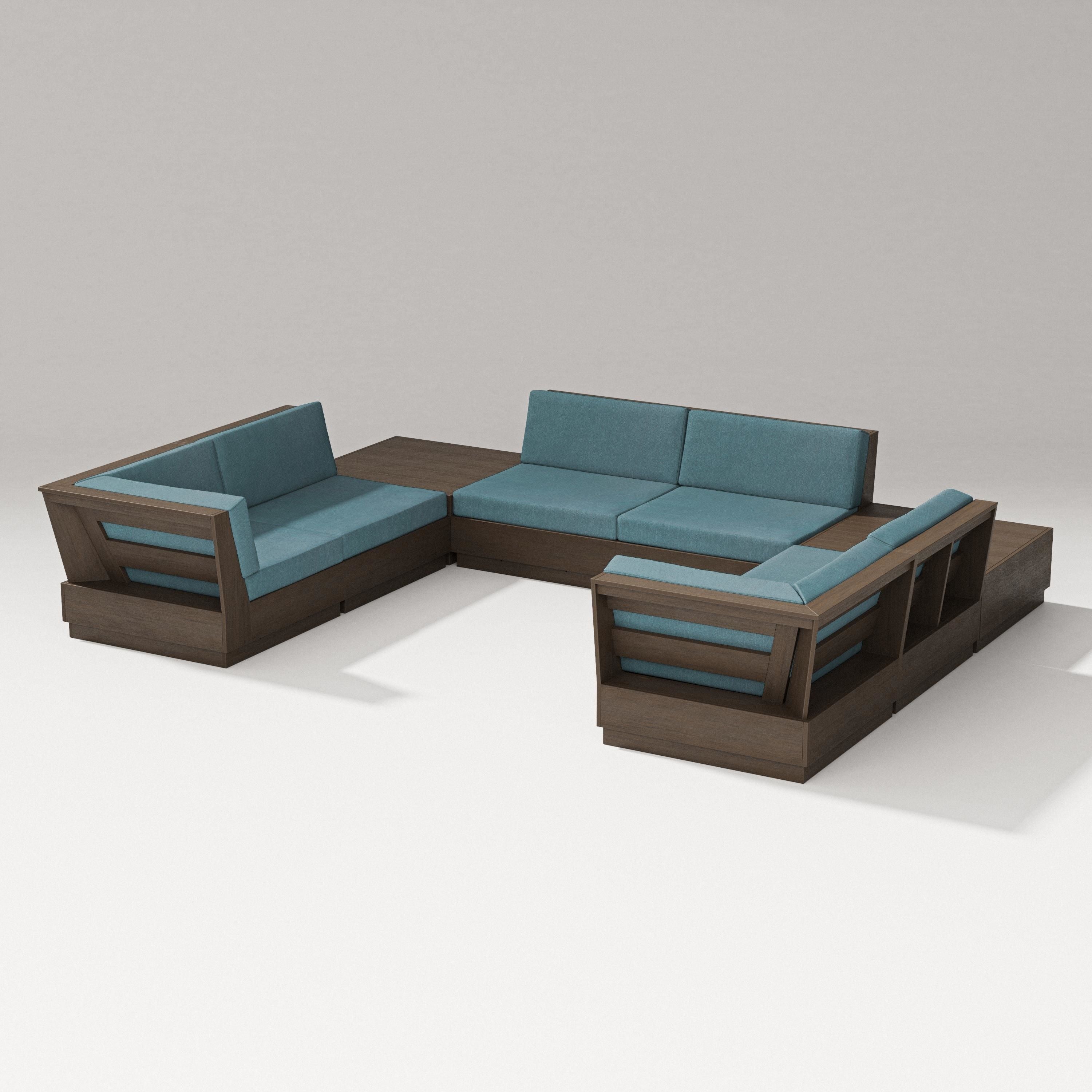 PW Designer Series Elevate 8-Piece U-Shaped Sectional in Kona / Ocean Teal