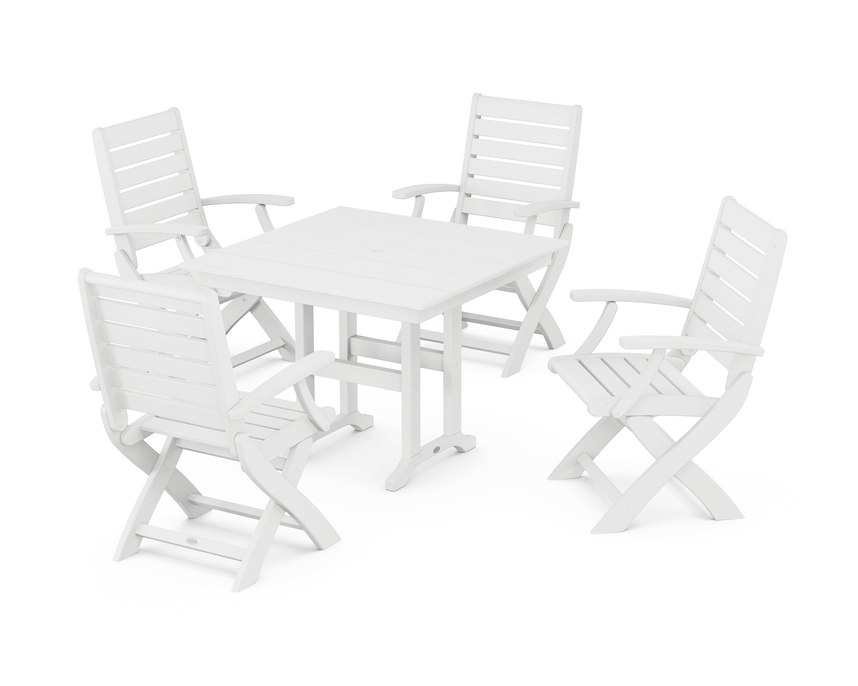 POLYWOOD® Signature Folding Chair 5-Piece Farmhouse Dining Set in White