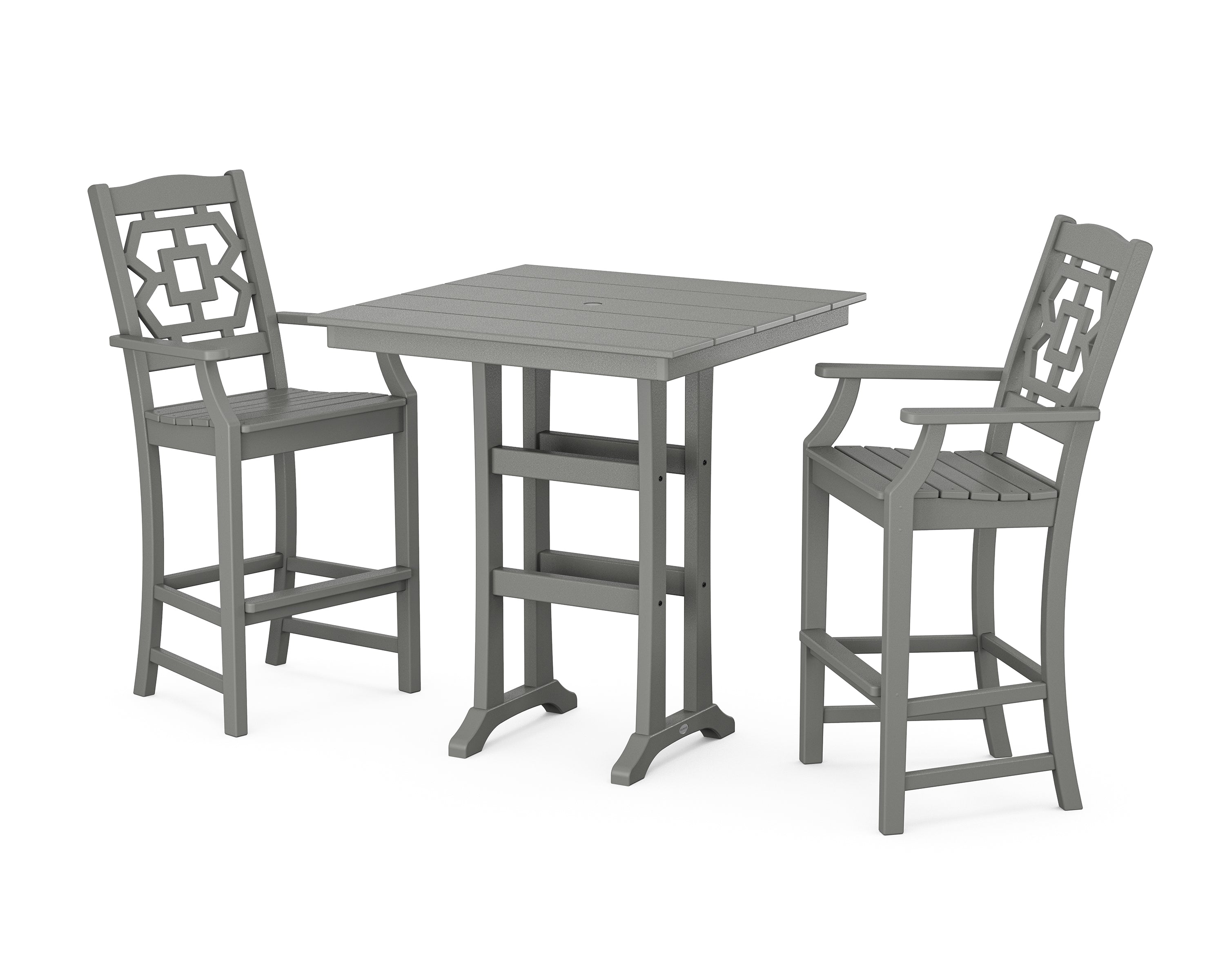 Martha Stewart by POLYWOOD Chinoiserie 3-Piece Farmhouse Bar Set with Trestle Legs in Slate Grey