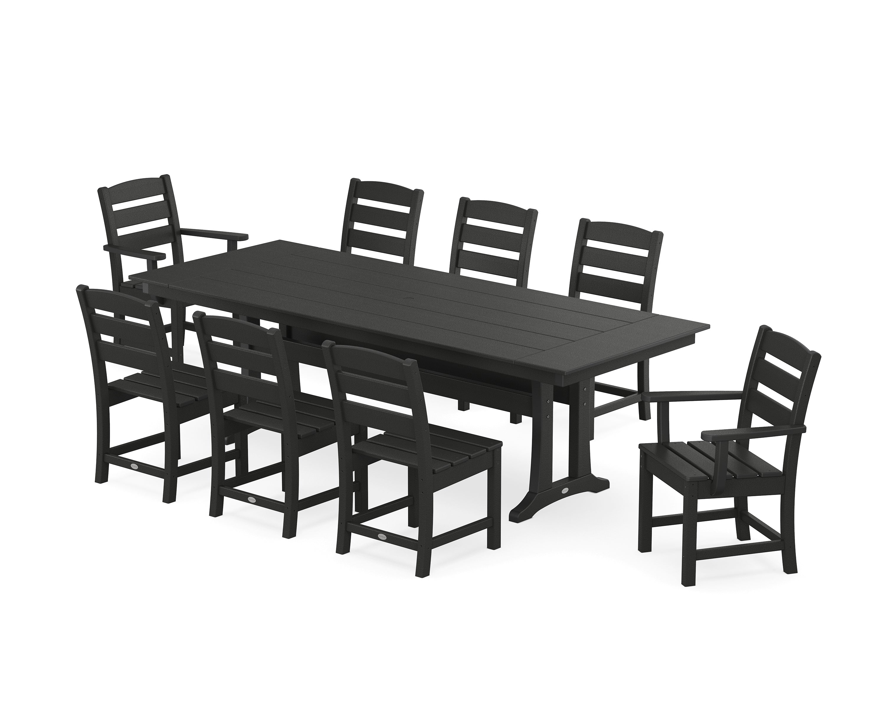 POLYWOOD® Lakeside 9-Piece Farmhouse Dining Set with Trestle Legs in Black